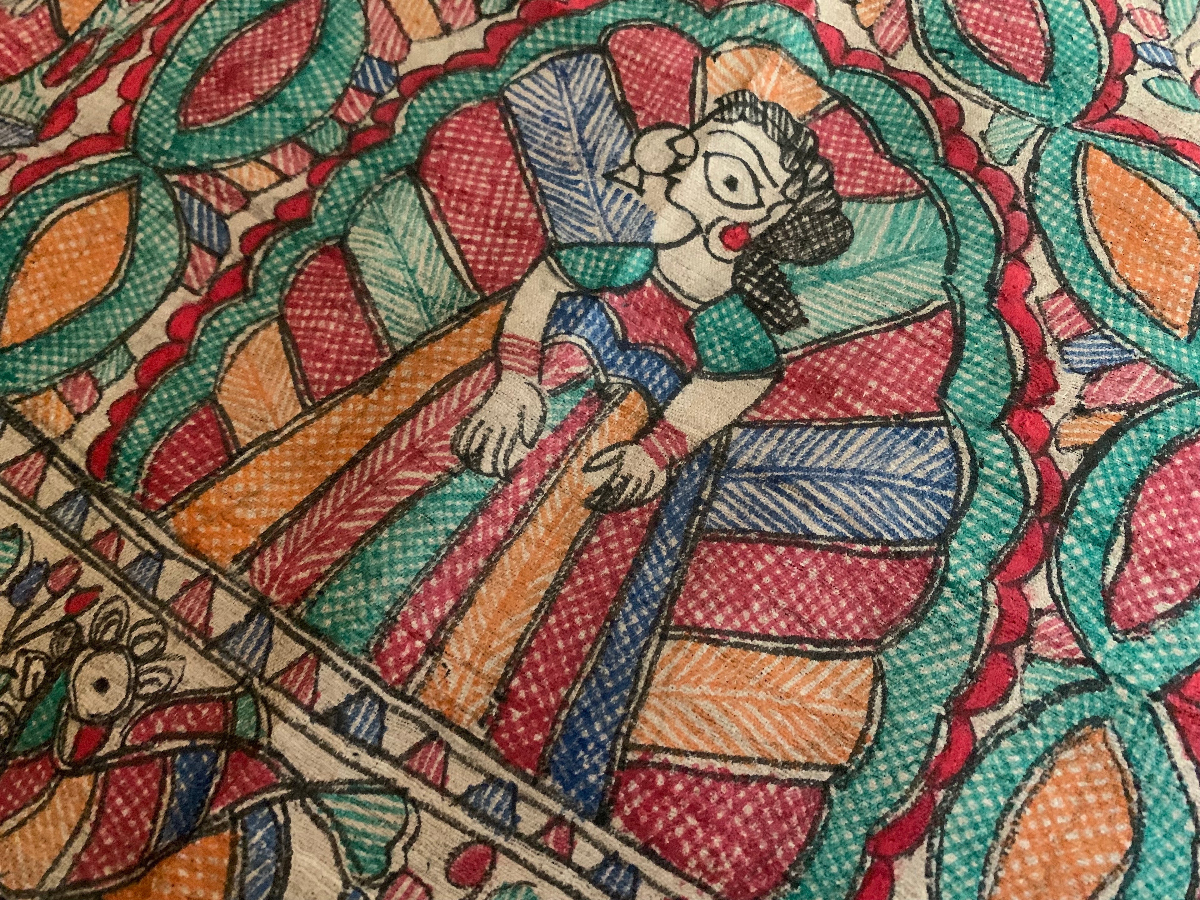 Madhubani Handpainted Tussar Silk Dupatta