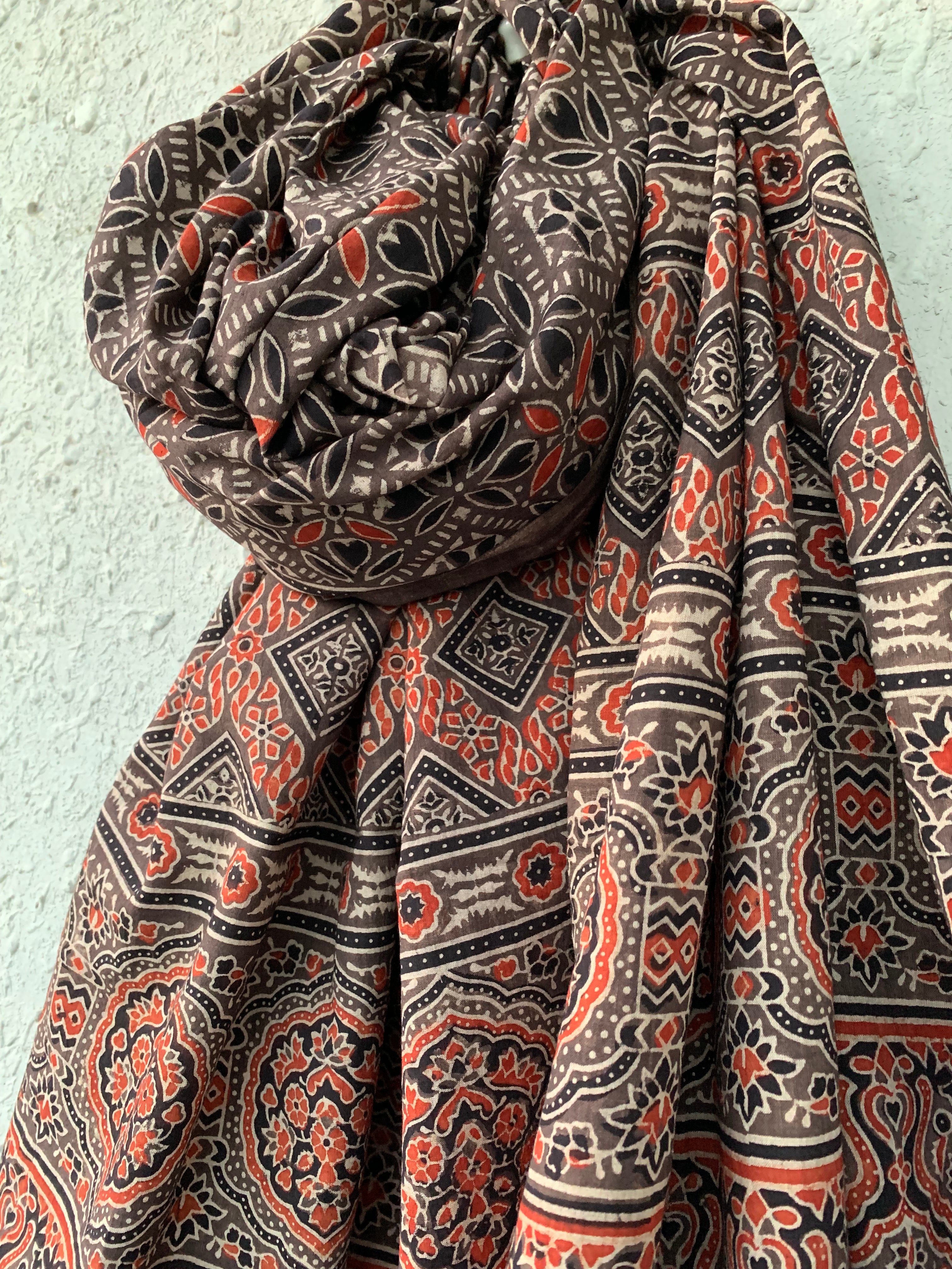 Handblock Ajrakh Dupatta