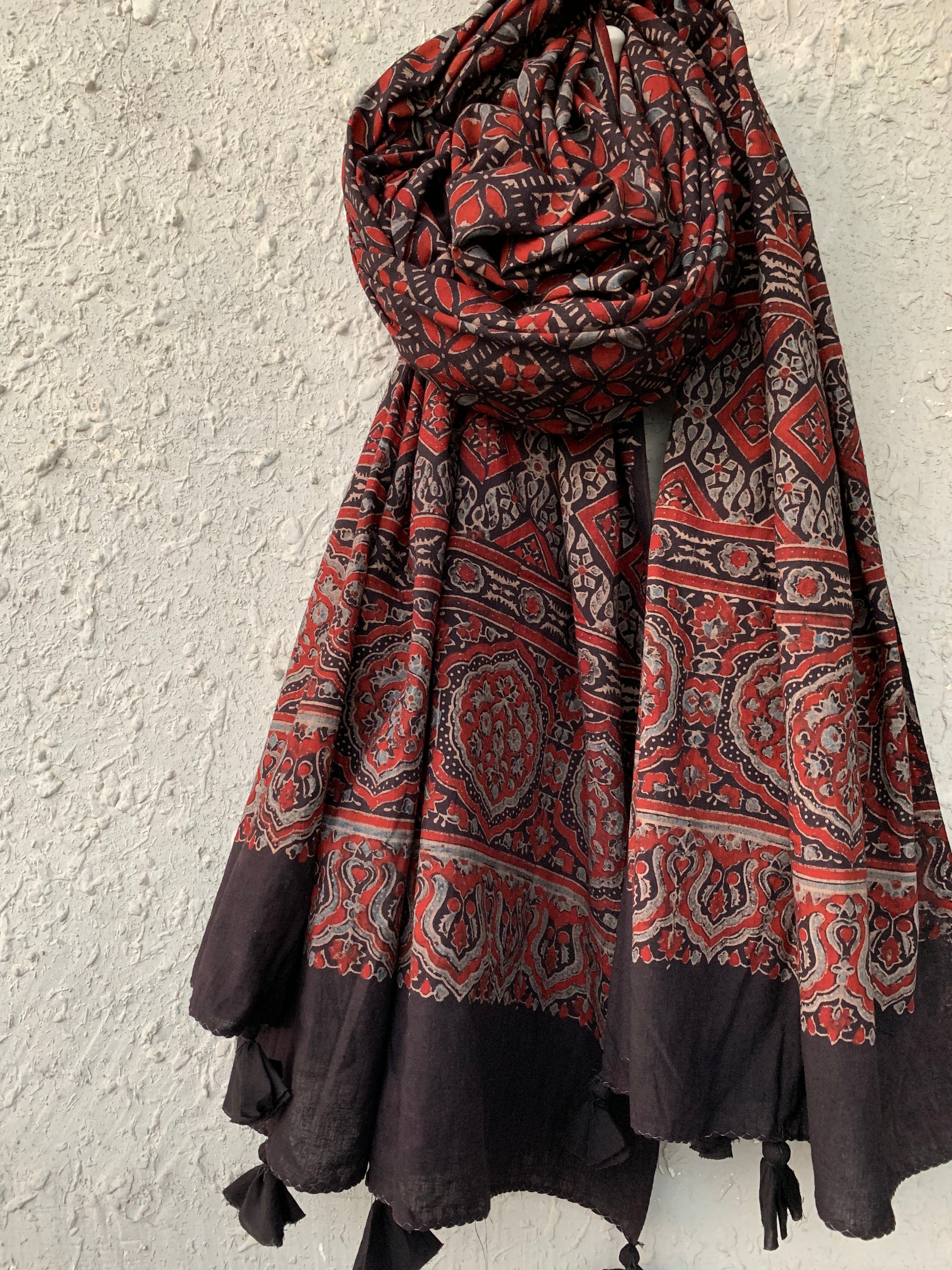Handblock Ajrakh Dupatta
