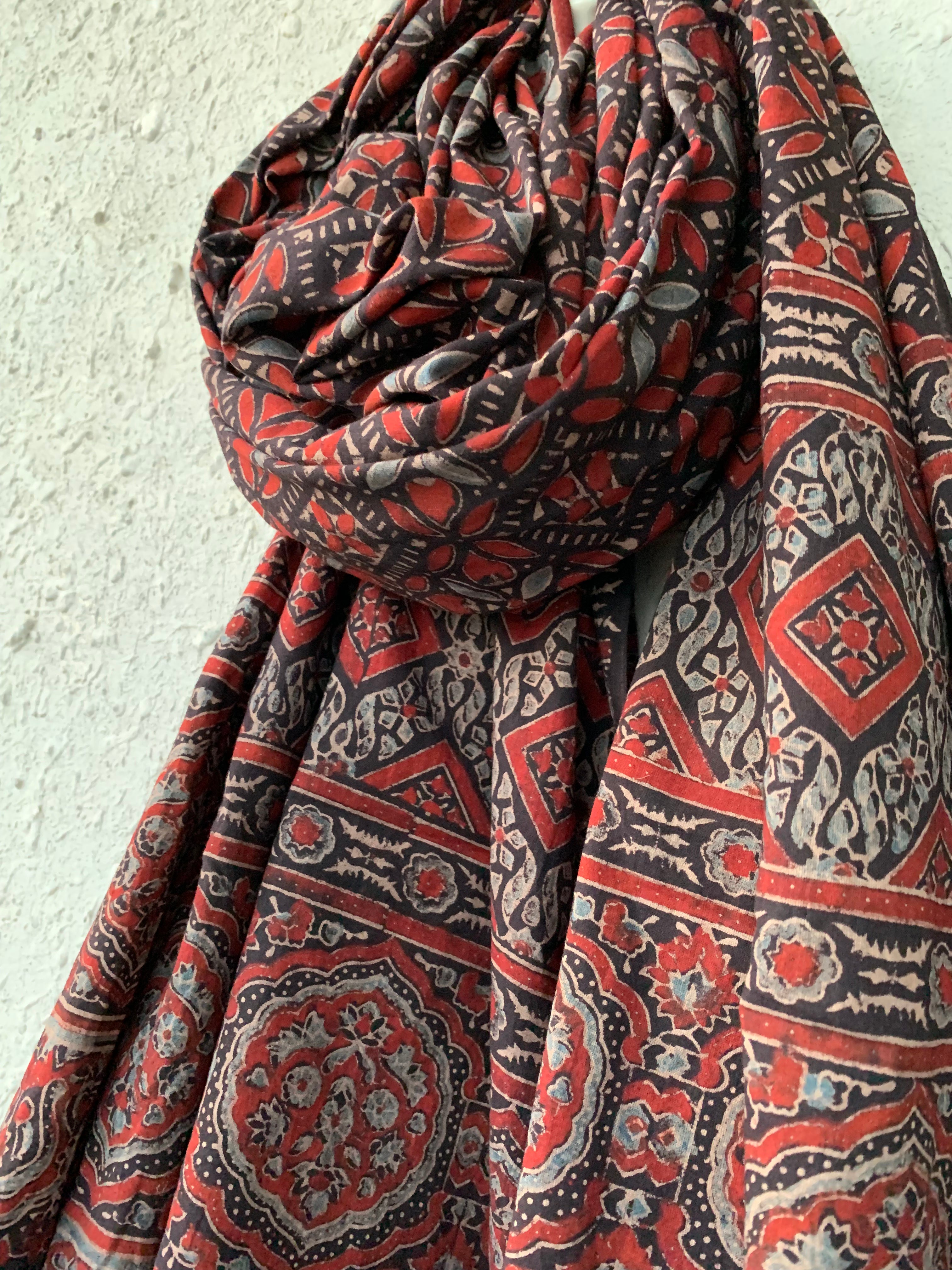Handblock Ajrakh Dupatta