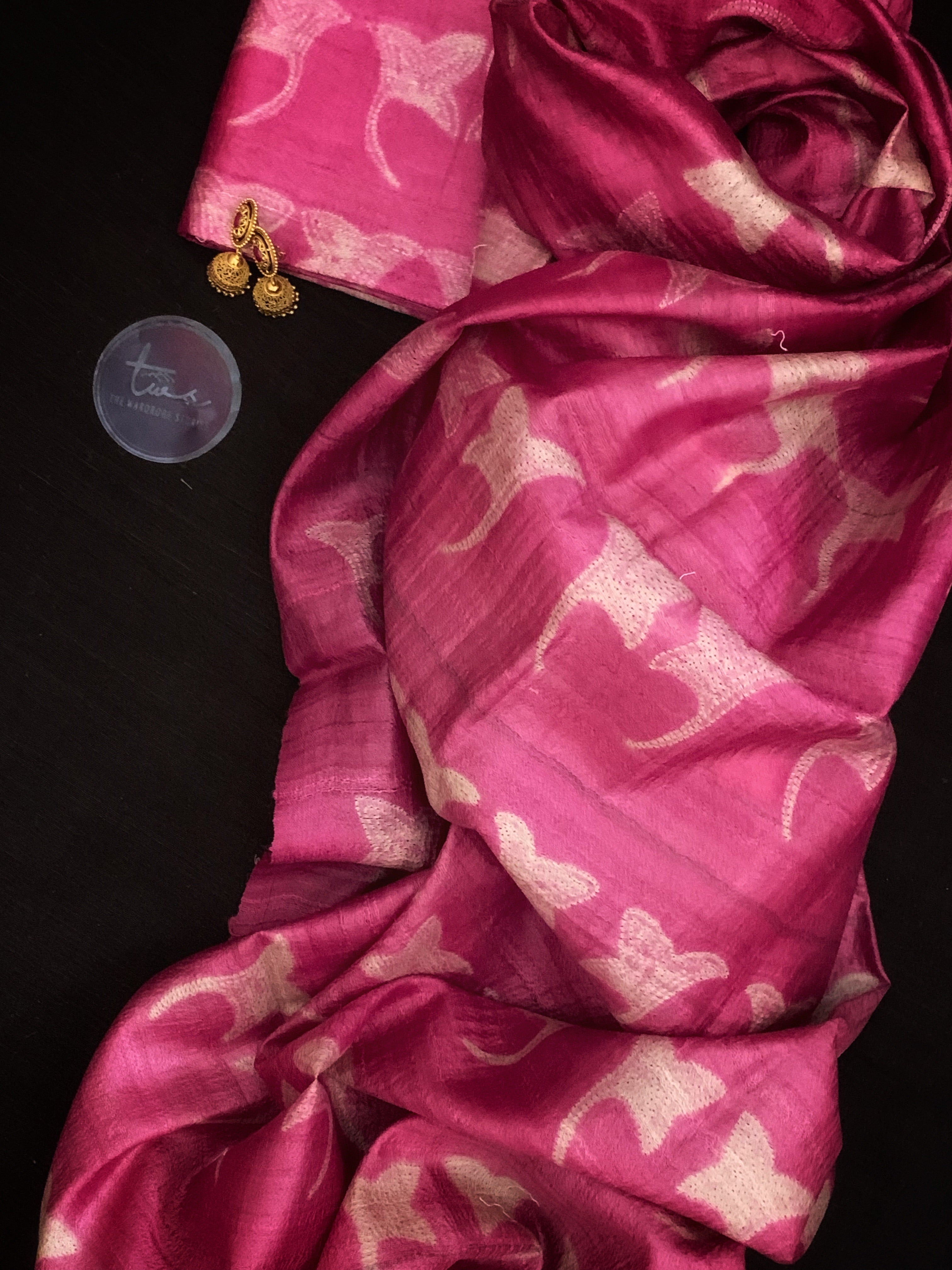 Handwoven & Handmade Tussar Shibori Kurta Dupatta Set