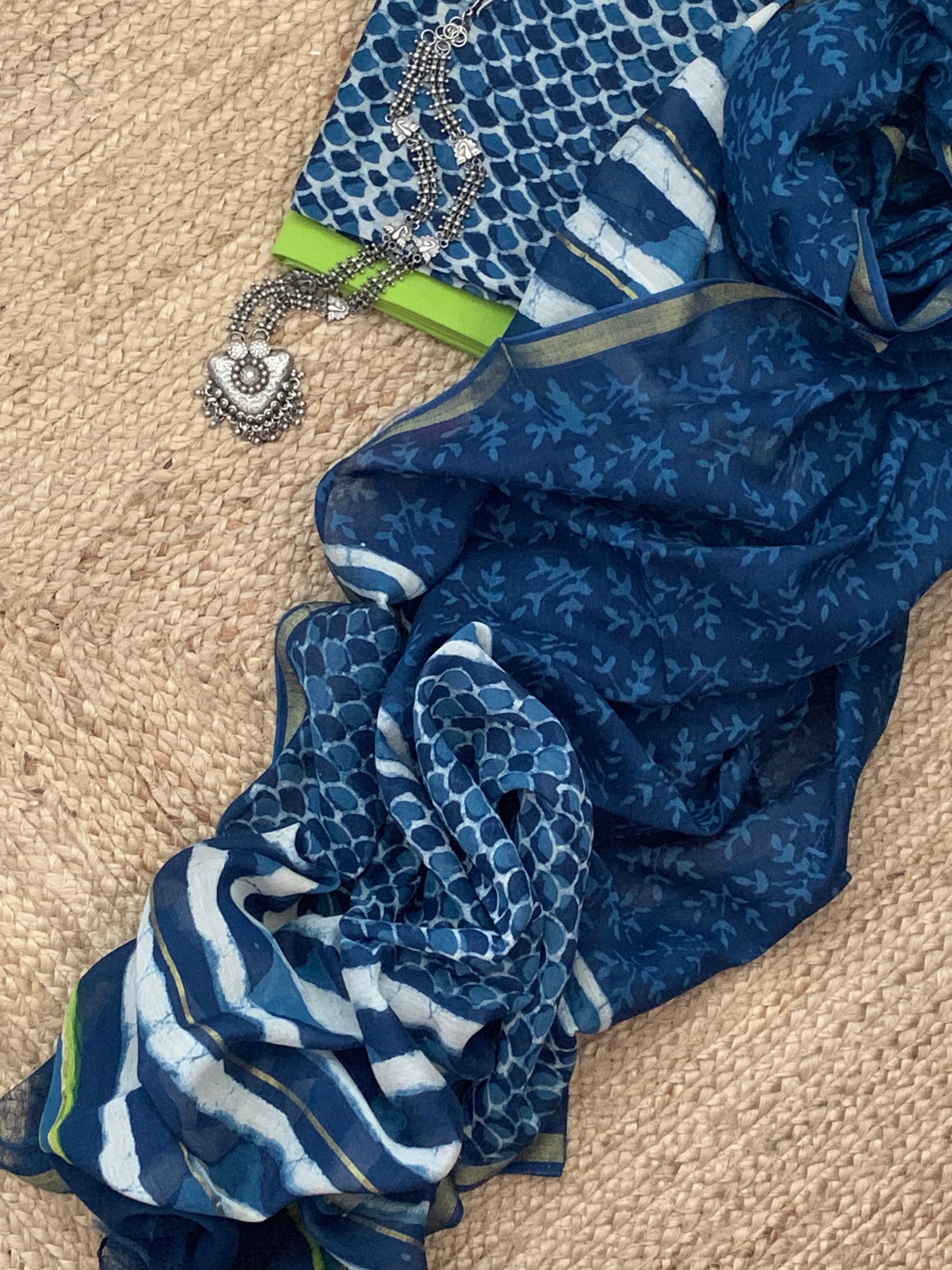 Handblock chanderi suit