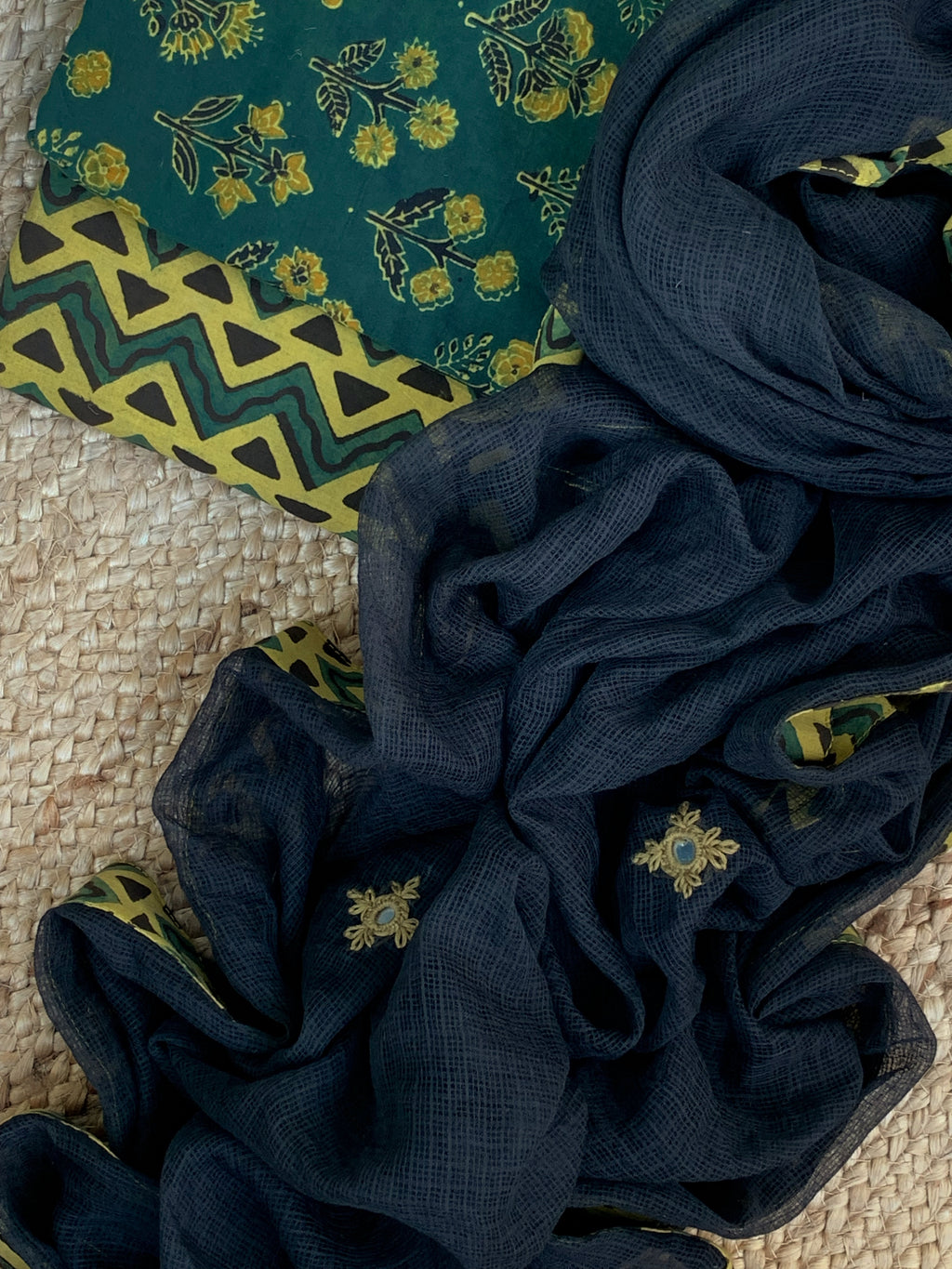 Handblock Ajrakh Cotton Kota Suit