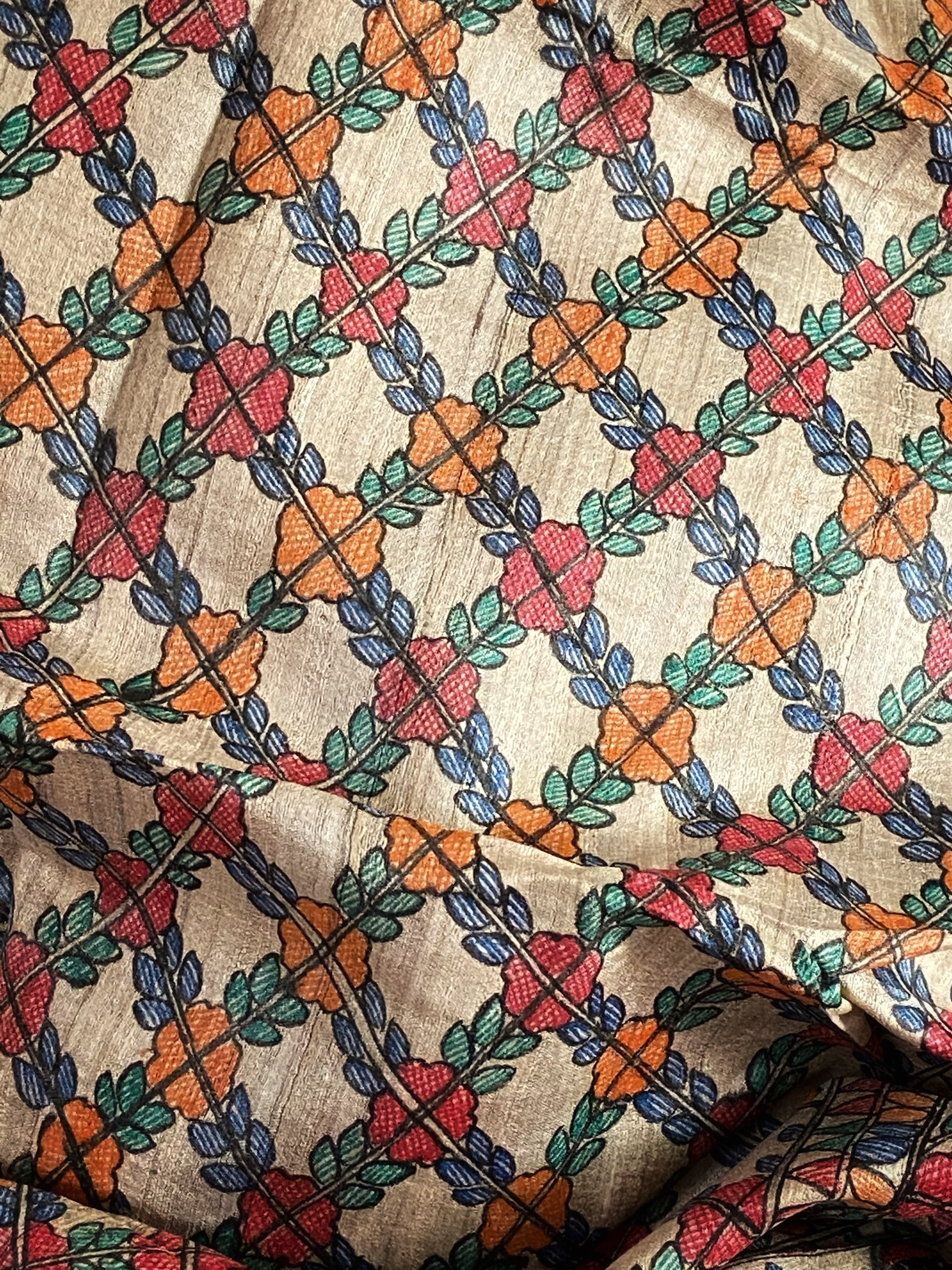Madhubani Handpainted Tussar Silk Dupatta