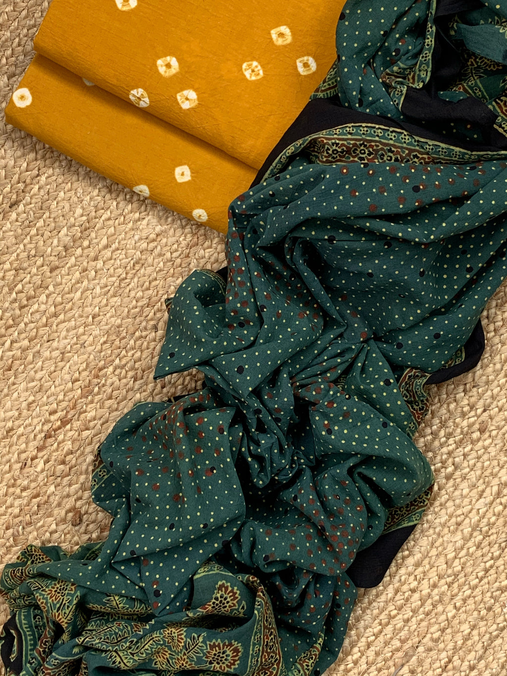 Handcrafted Bandhani Ajrakh Cotton Suit