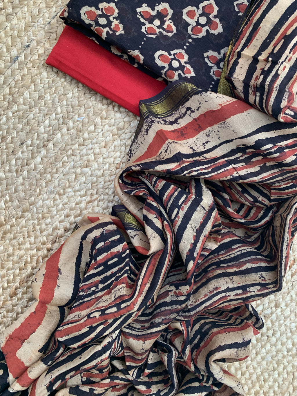 Handblock Chanderi Silk Cotton Suit