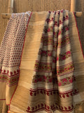 Handwoven & Handblock Printed Tussar Dupion Saree