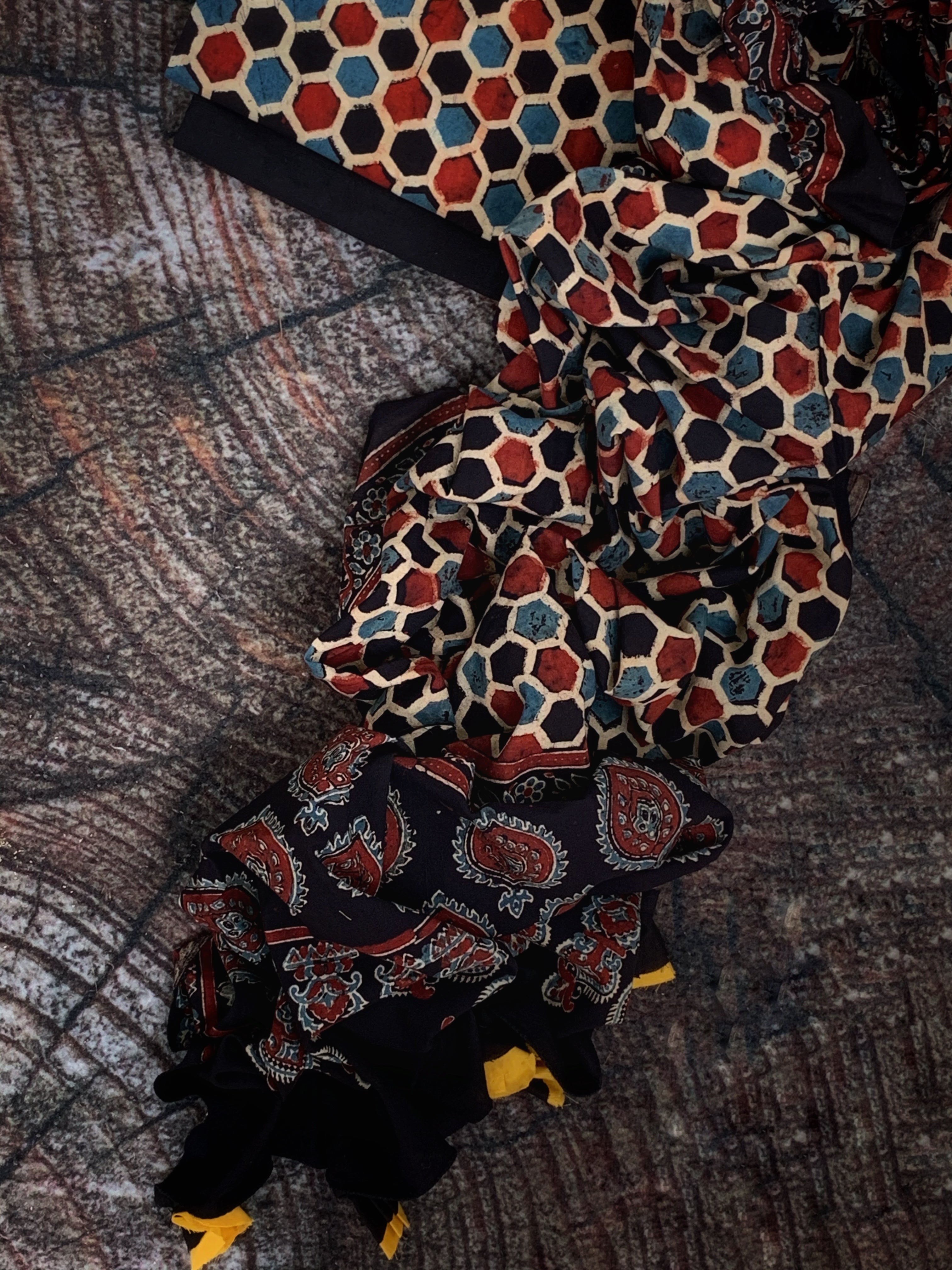 Handblock Ajrakh Cotton Suit