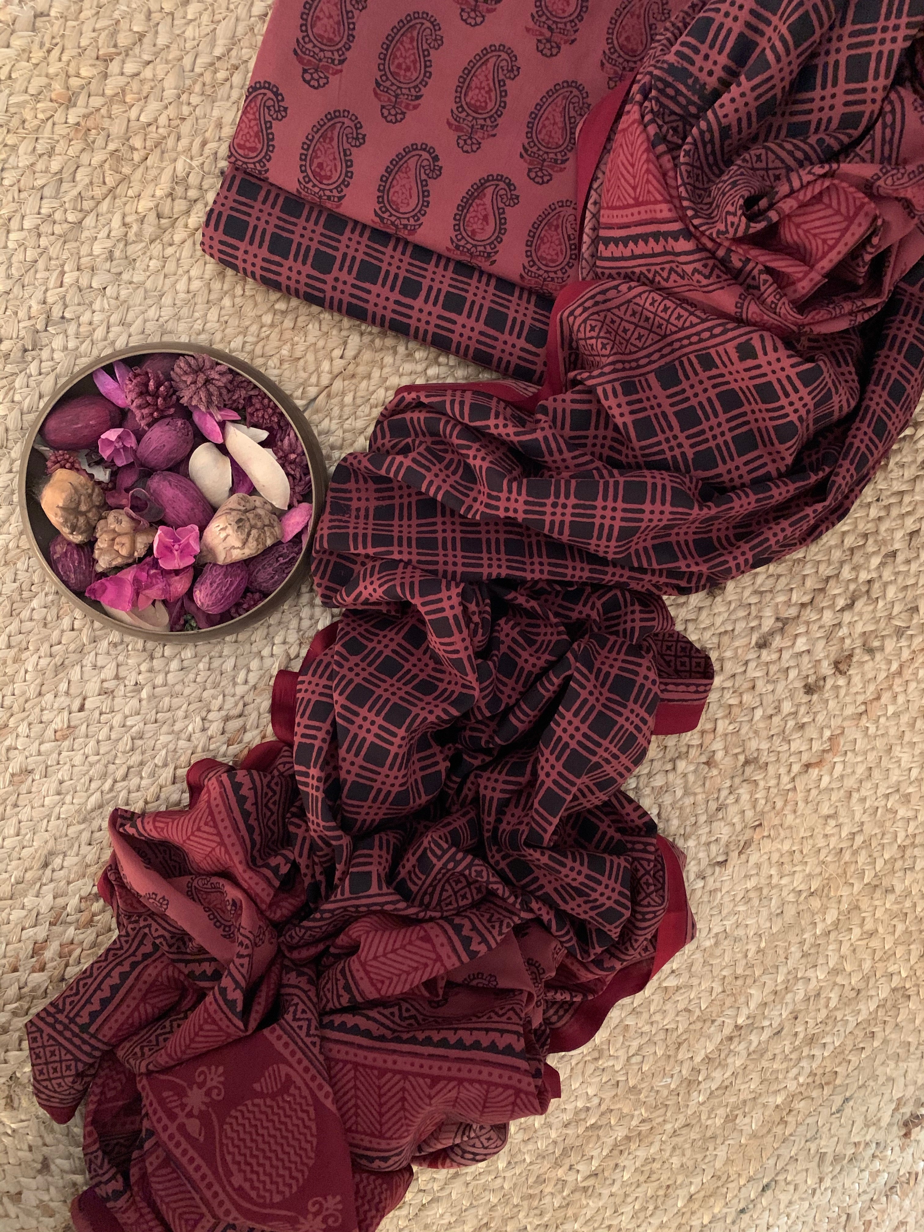 Natural Dyed Bagh Handblock Cotton Suit