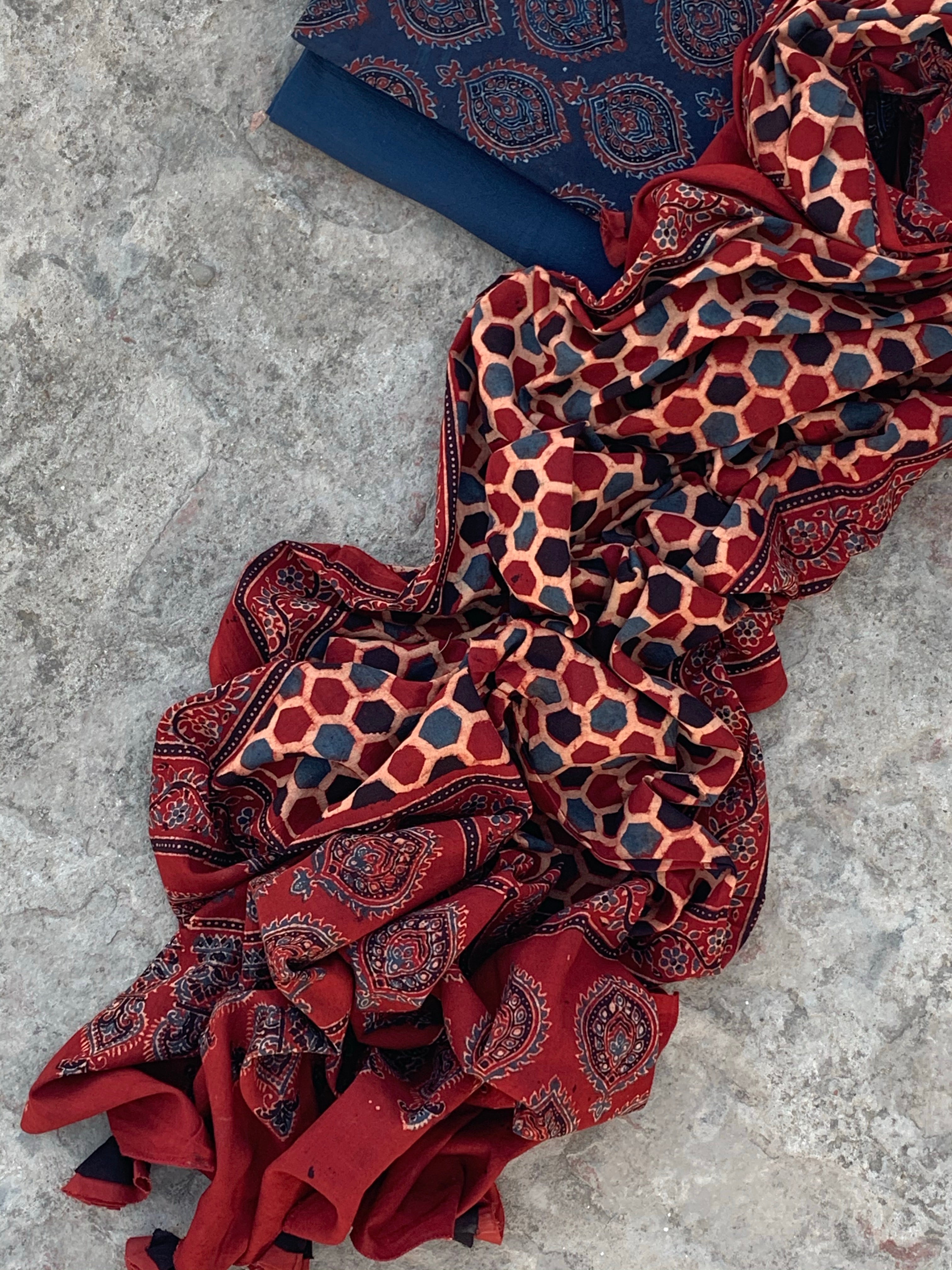 Handblock Ajrakh Cotton Suit