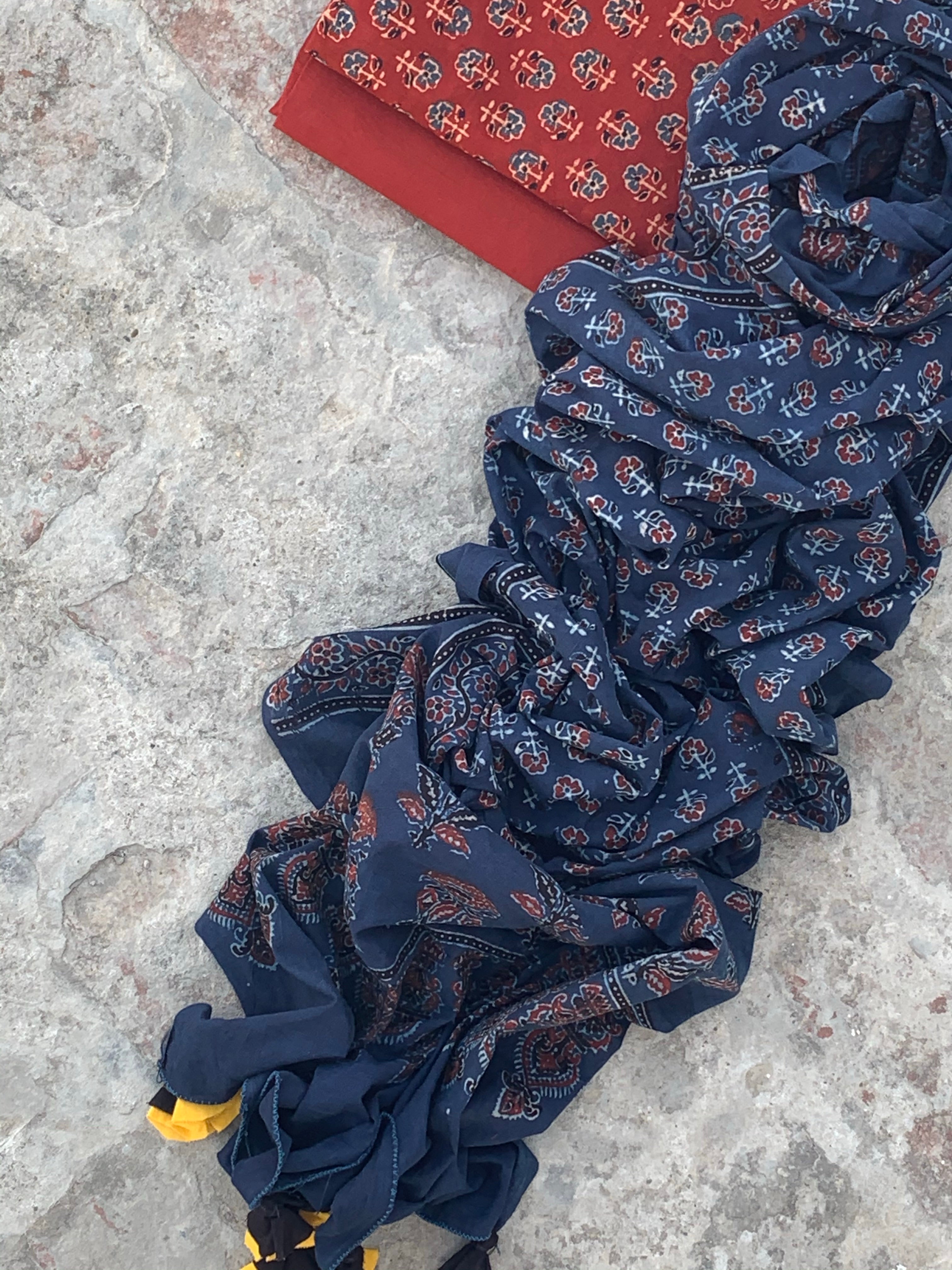 Handblock Ajrakh Cotton Suit