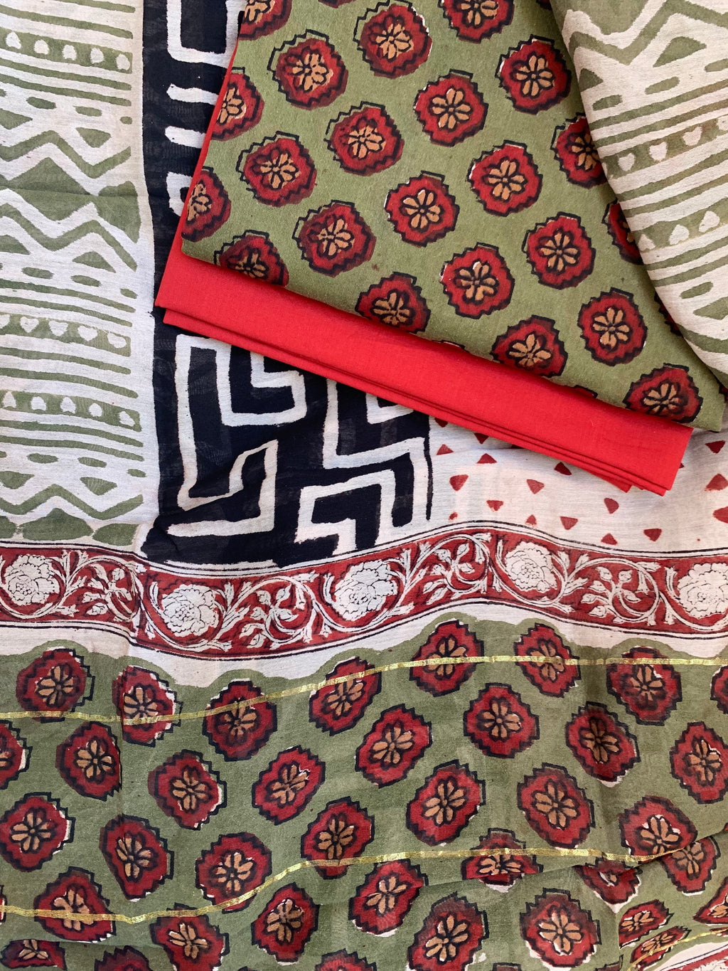 Handblock Chanderi Silk Cotton Suit