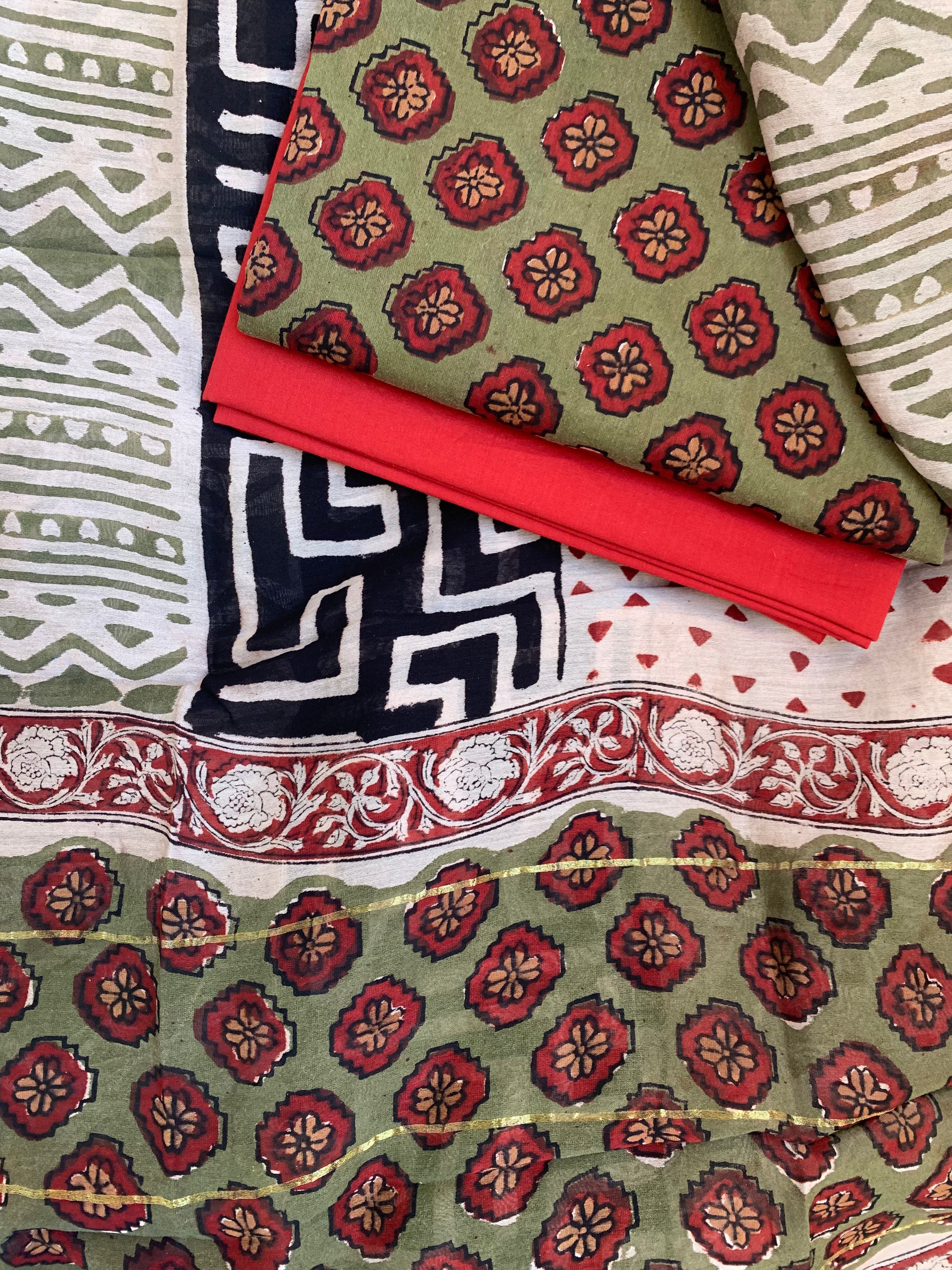 Handblock Chanderi Silk Cotton Suit