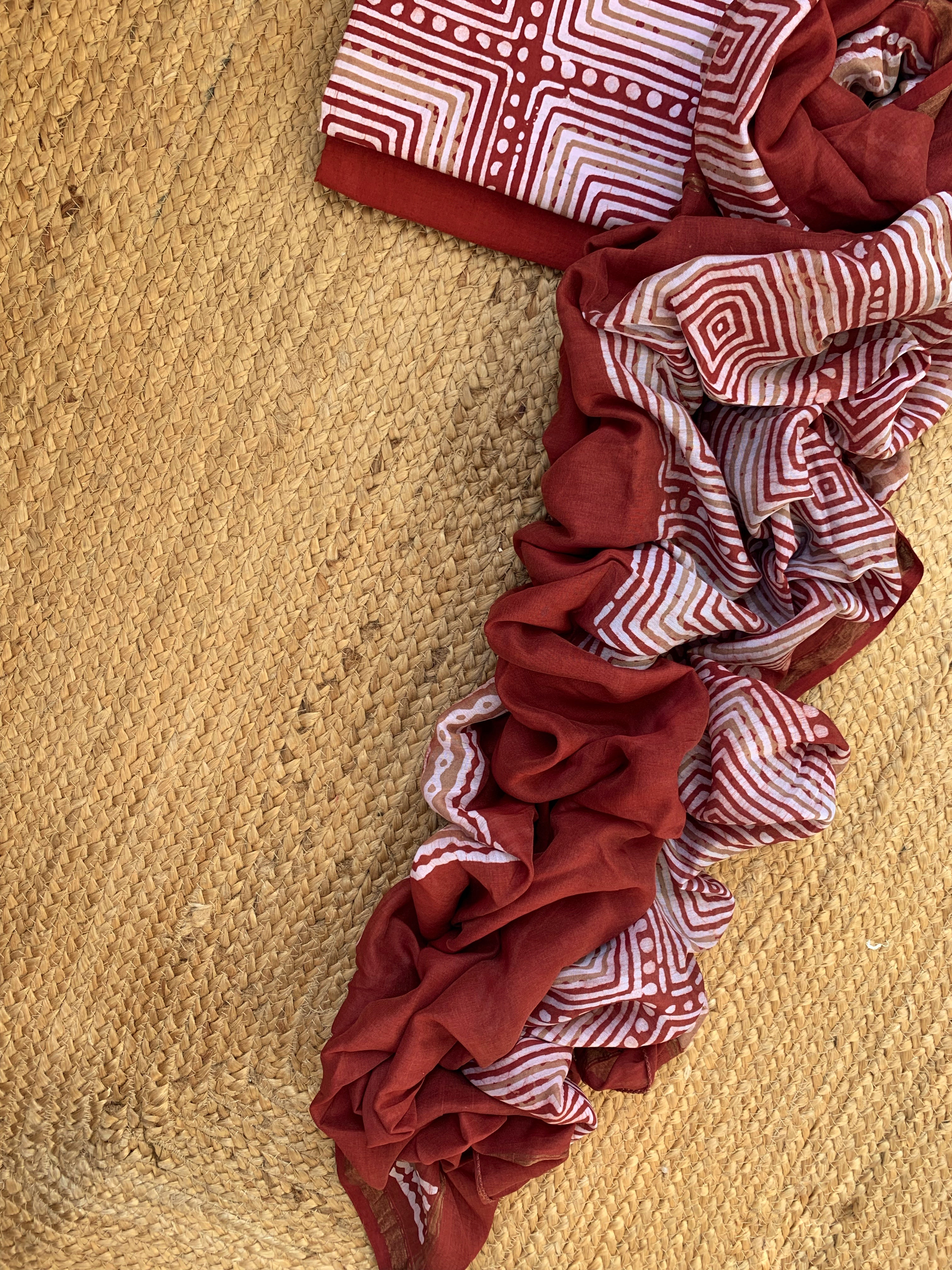 Handblock Batik Cotton Chanderi Suit