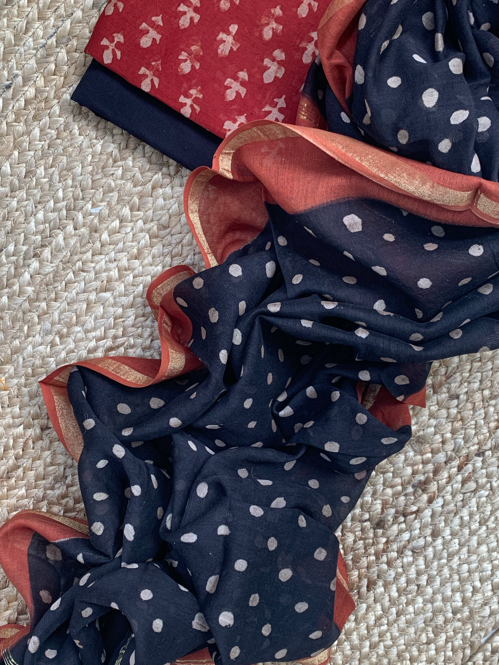 Handblock Chanderi Silk Cotton Suit
