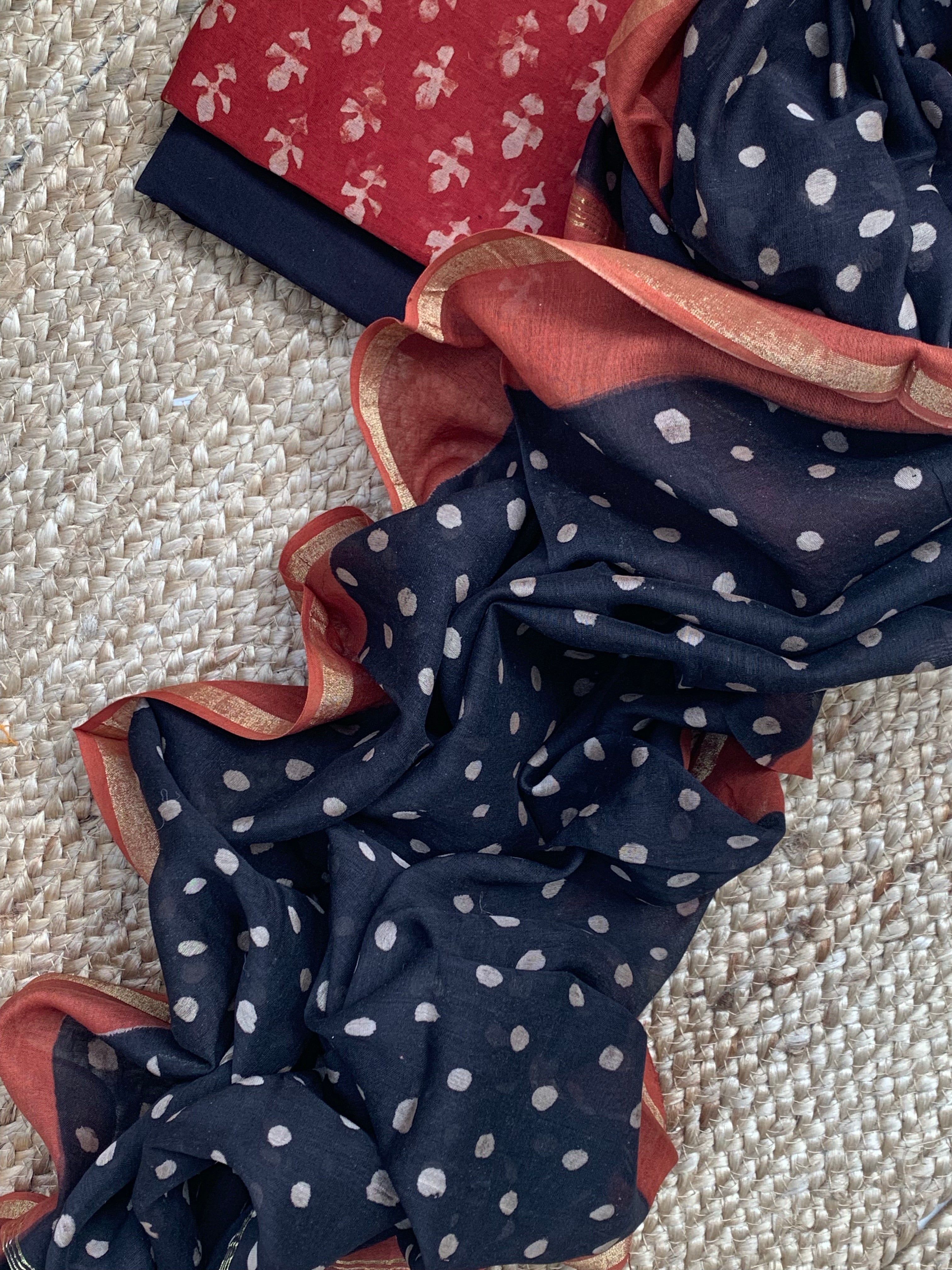 Handblock Chanderi Silk Cotton Suit