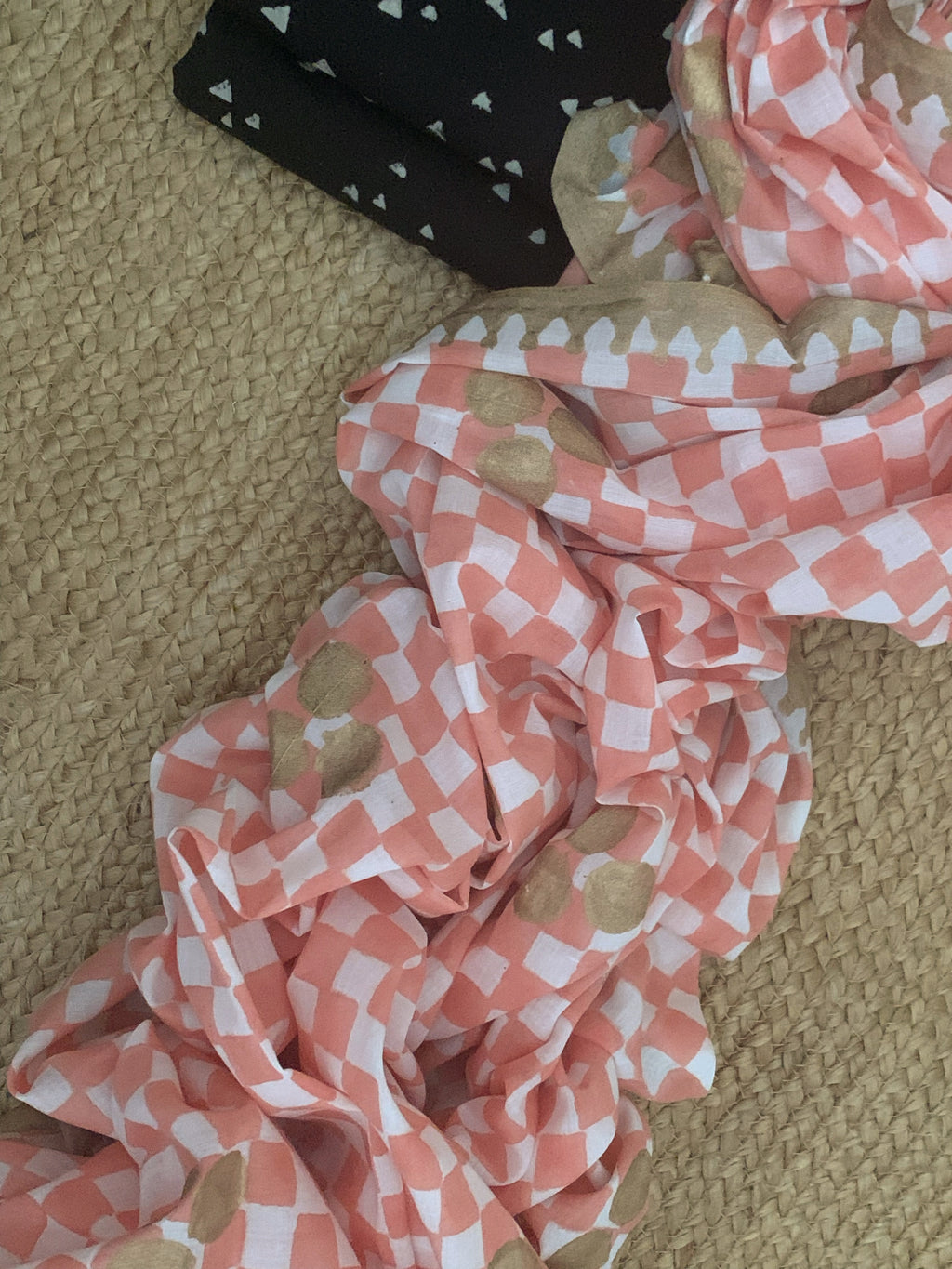Handcrafted Cotton Mul Dupatta Suit - Black & Peach