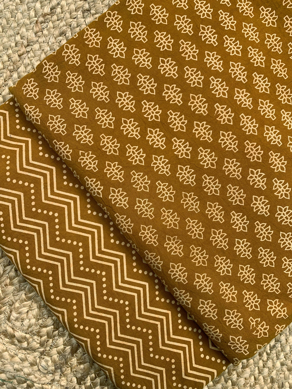 Hand Screen Print Kurta Bottom Set - Earthy Mustard