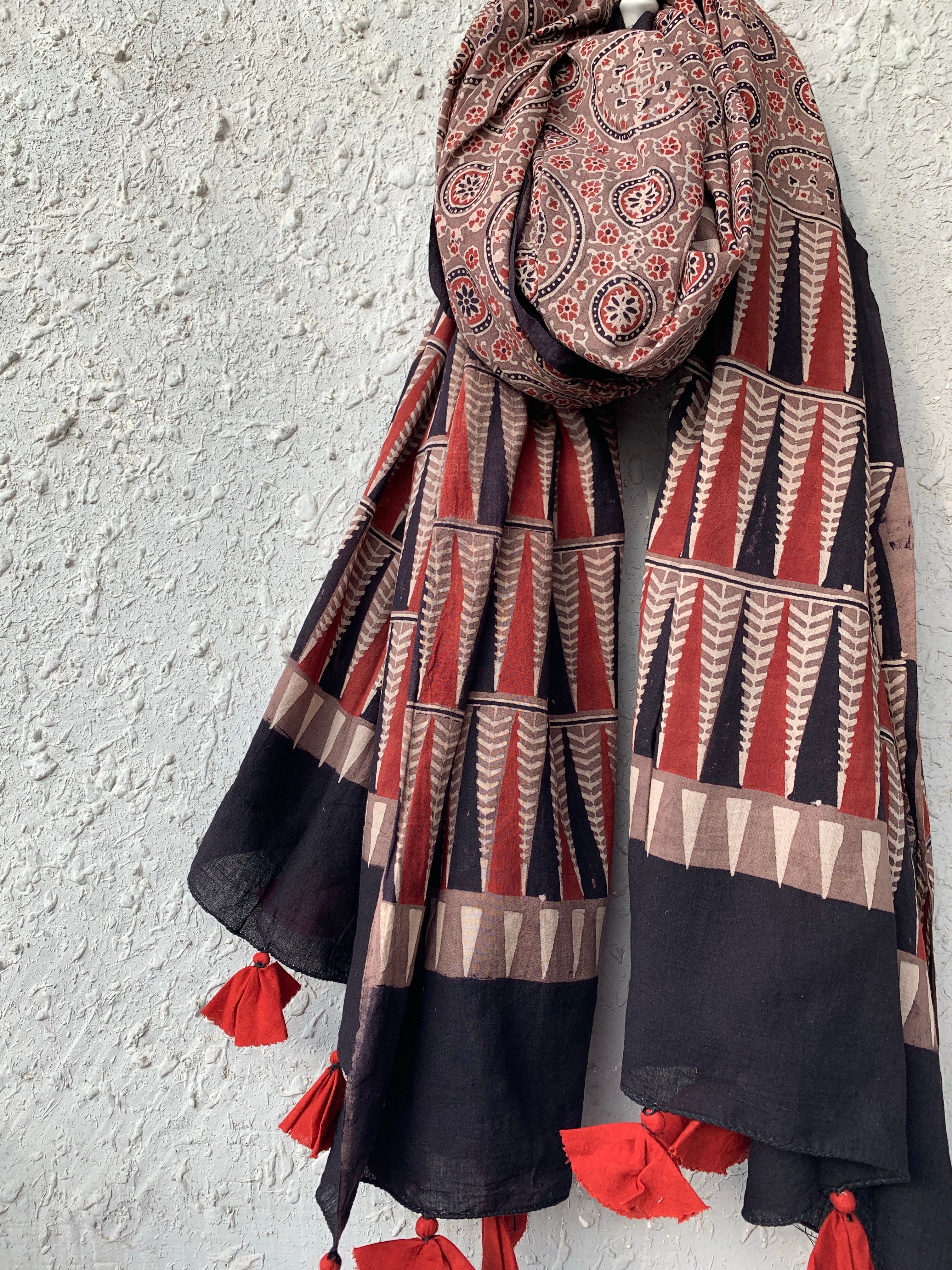 Handblock Ajrakh Dupatta