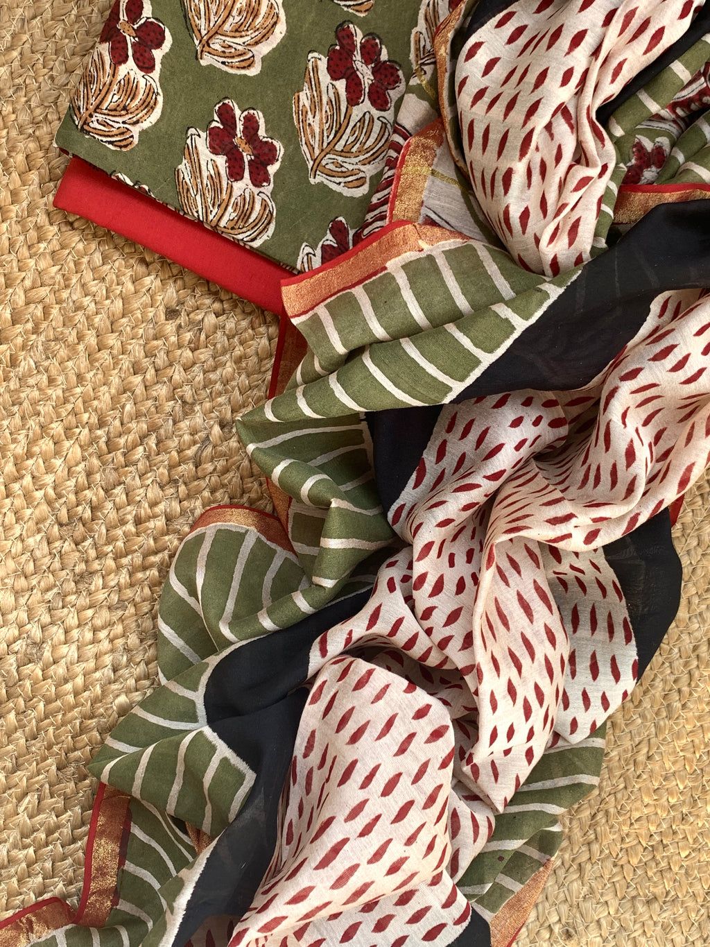 Handblock Chanderi Silk Cotton Suit