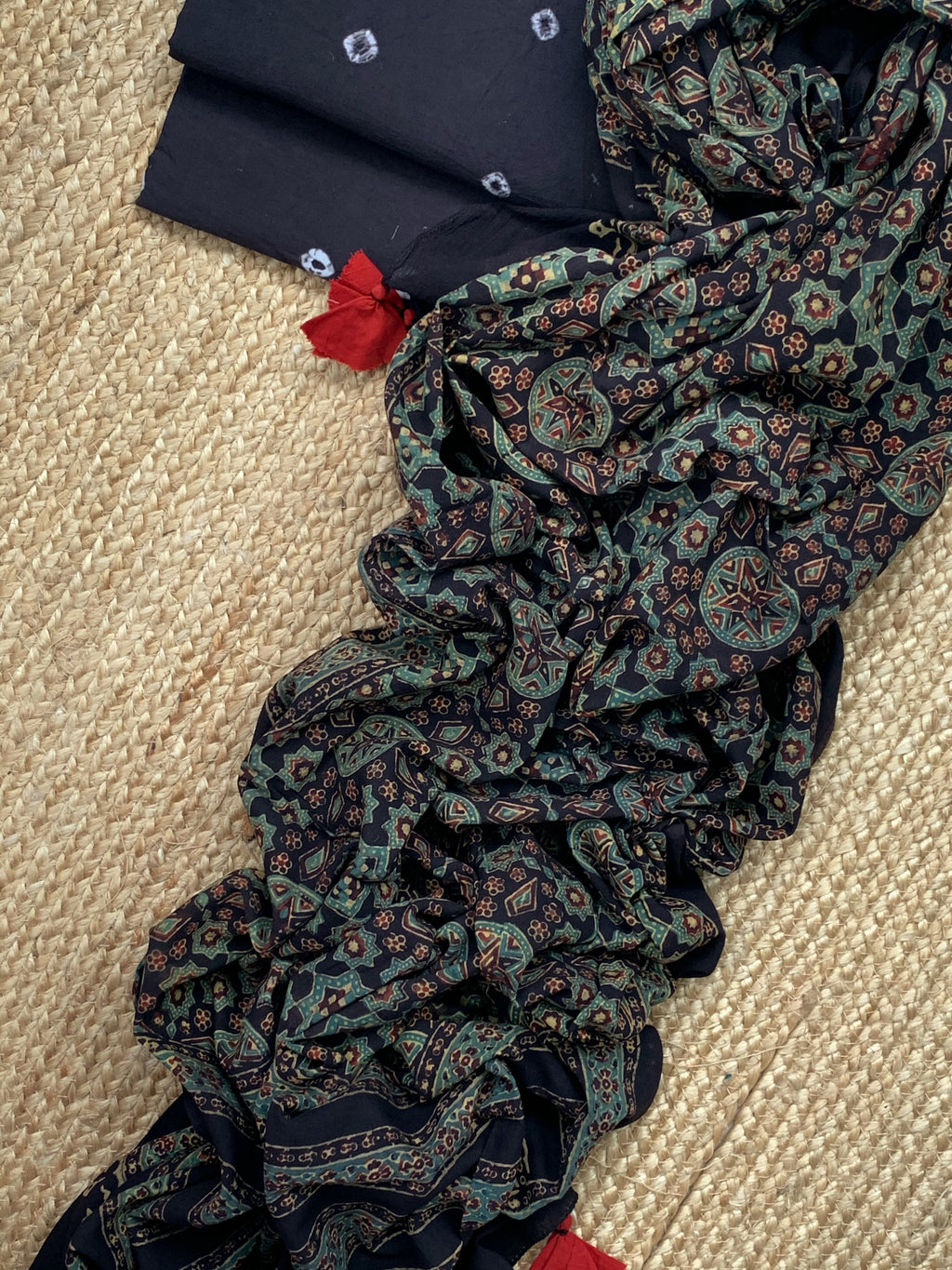 Handcrafted Bandhani Ajrakh Cotton Suit