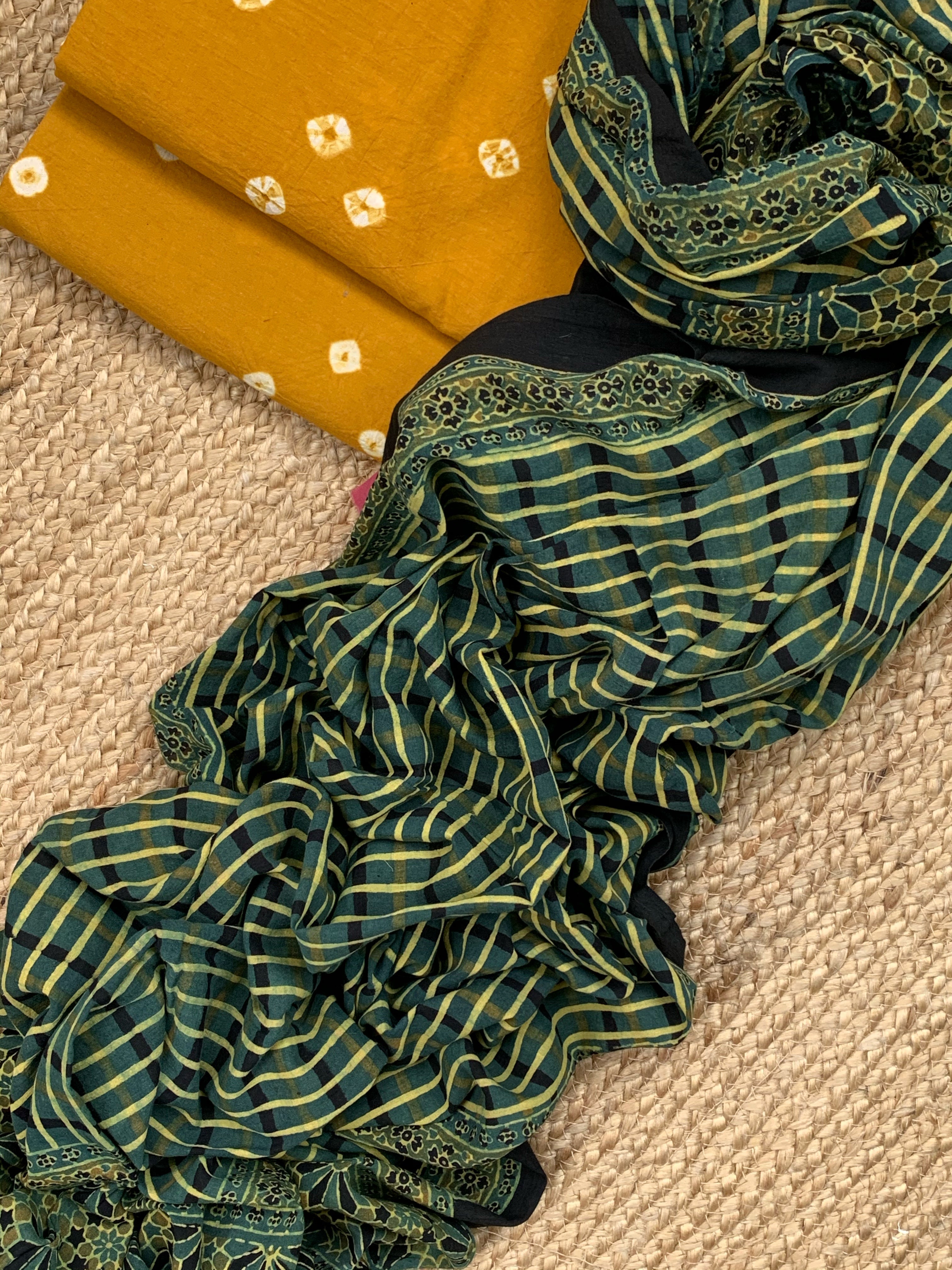 Handcrafted Bandhani Ajrakh Cotton Suit