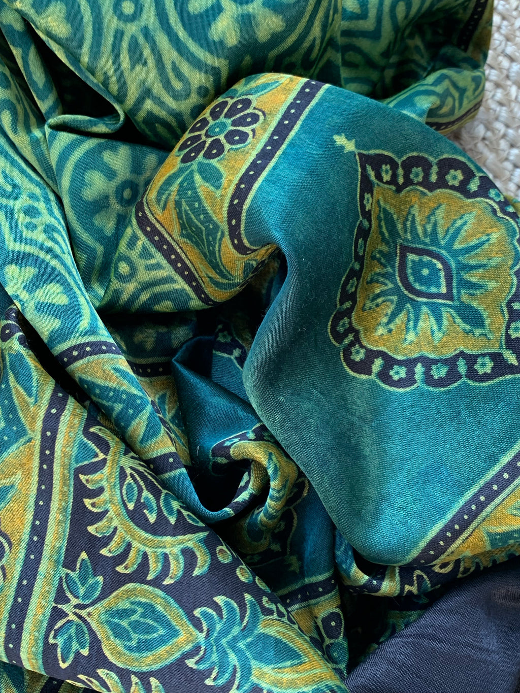 Hand Block Natural Dyes Ajrakh Mashru Silk Kurta Dupatta Set