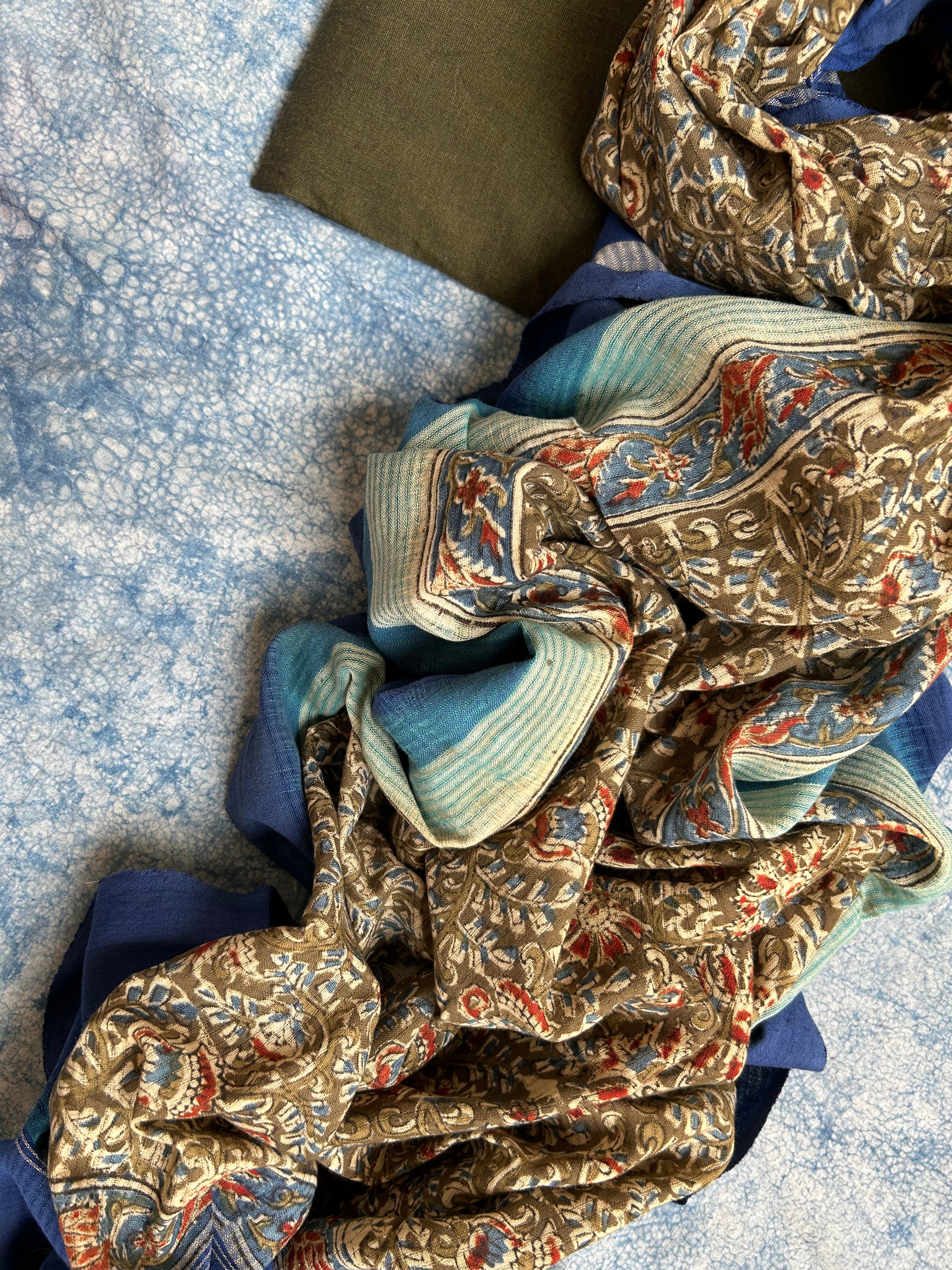 Handwoven Handcrafted Ikat Kalamkari Kurta Dupatta Set