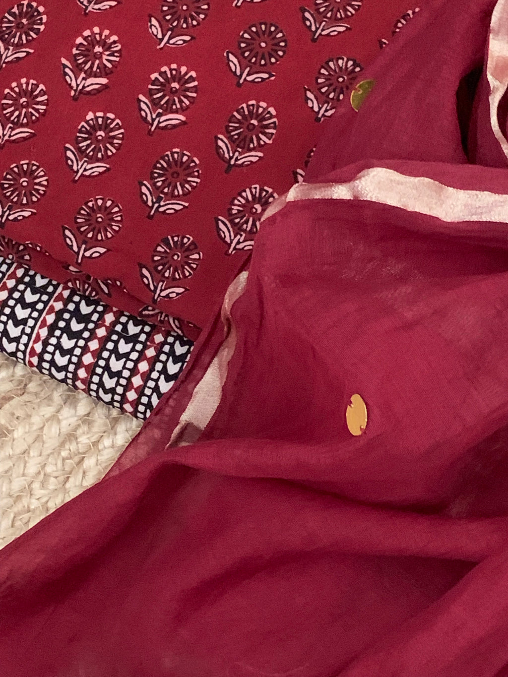 Natural Dyed Bagh Block Print Cotton Chanderi Dupatta Set
