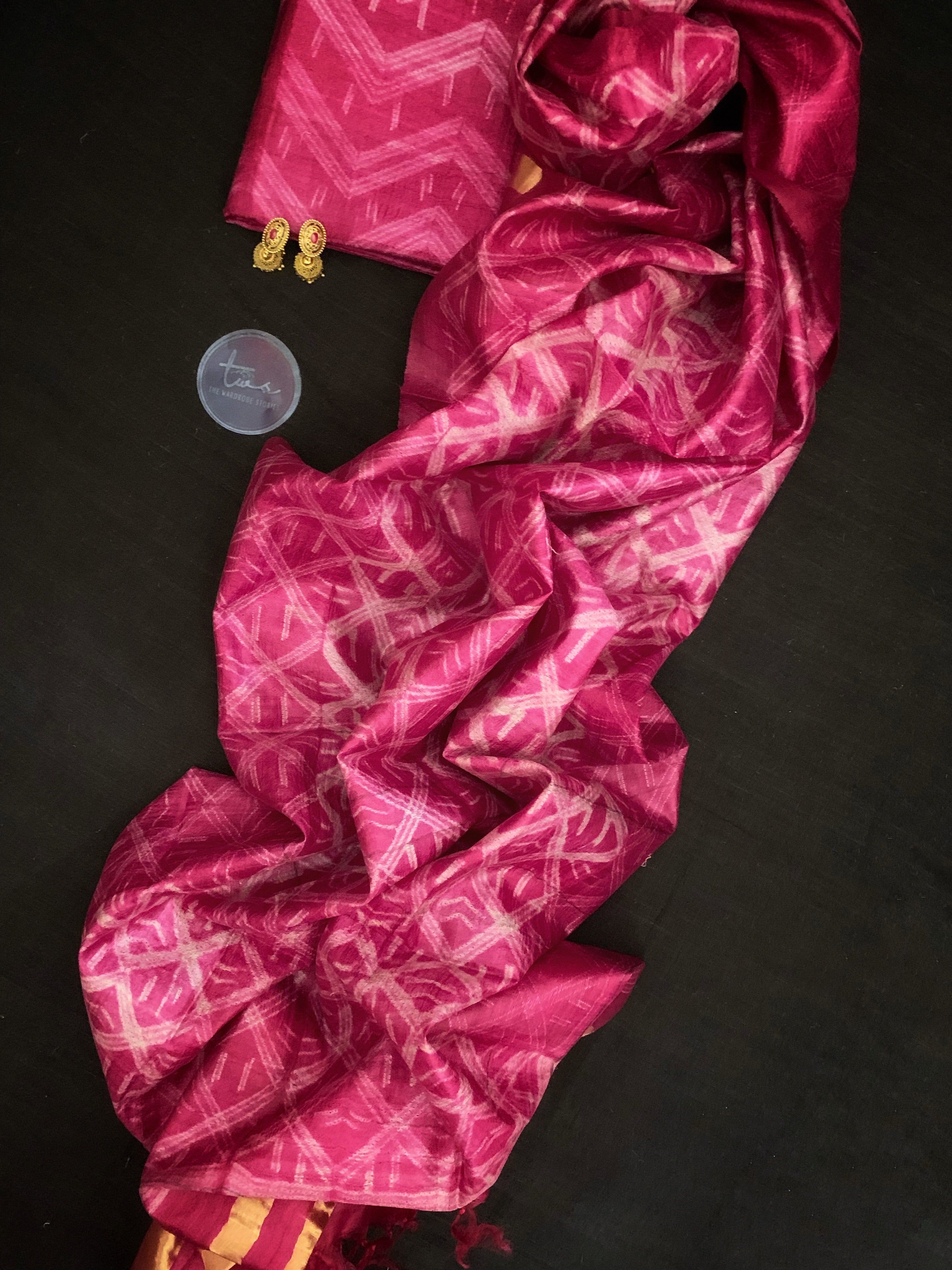 Handwoven & Handmade Tussar Shibori Kurta Dupatta Set