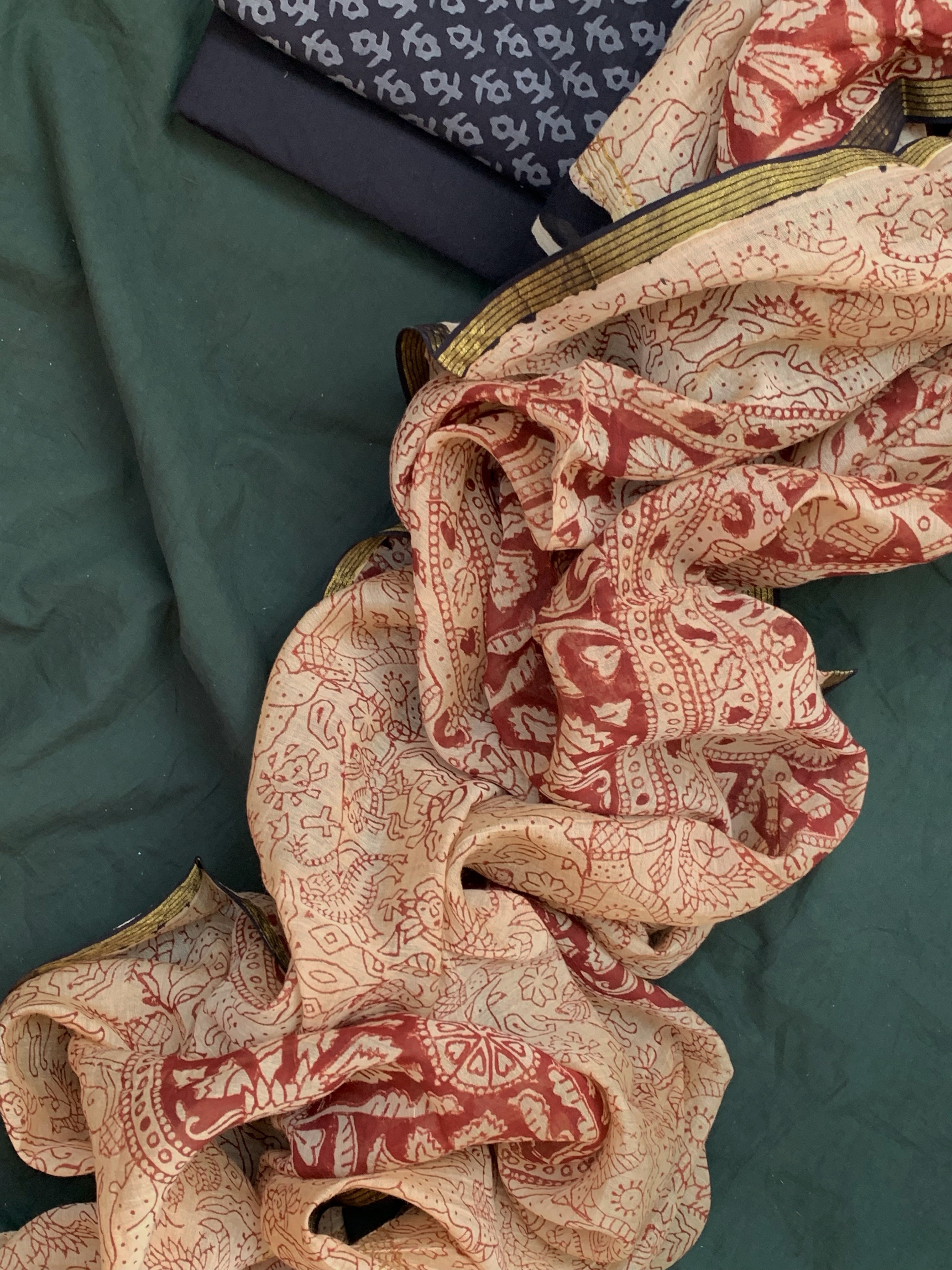 Handblock Cotton Chanderi Suit