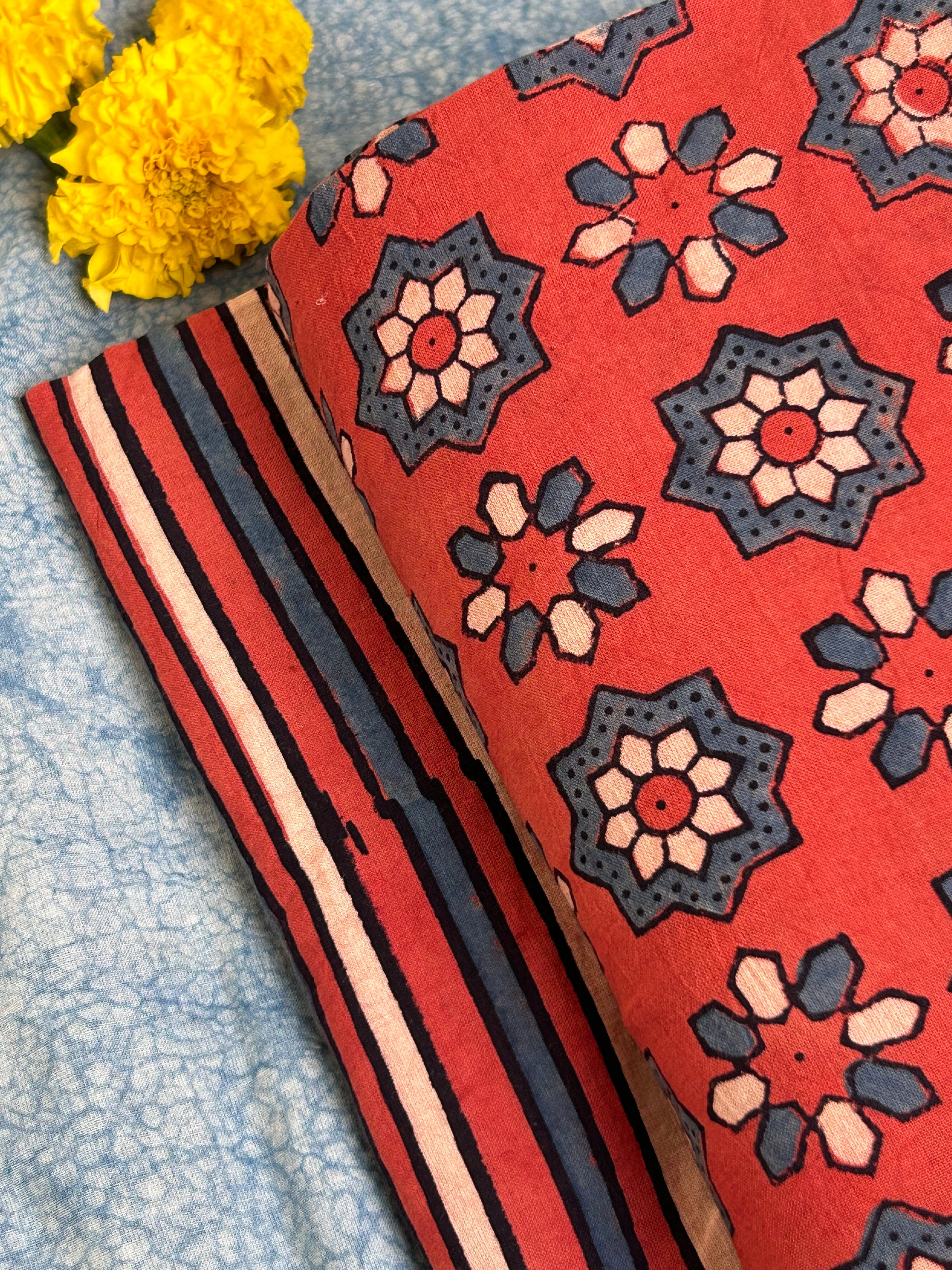 Natural Dyes Handblock Ajrakh Cotton Kurta Bottom Set