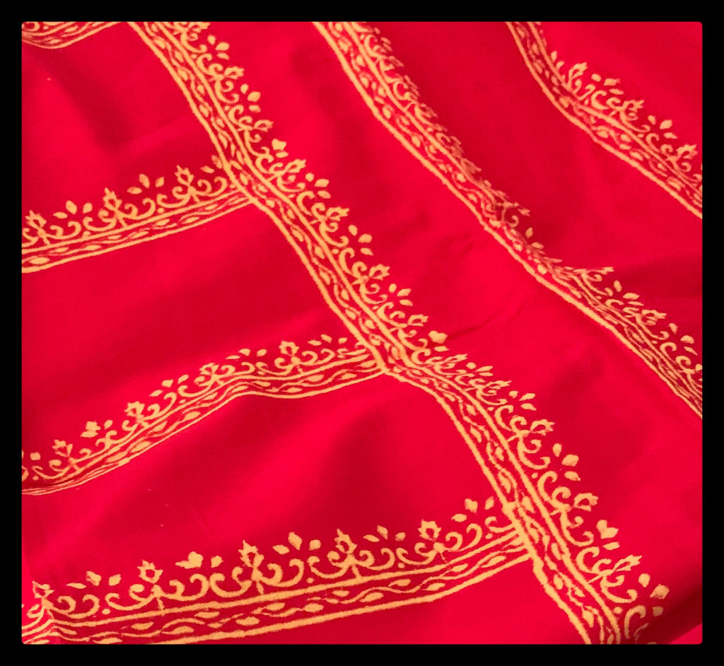 Red Handblock Printed Cotton Saree