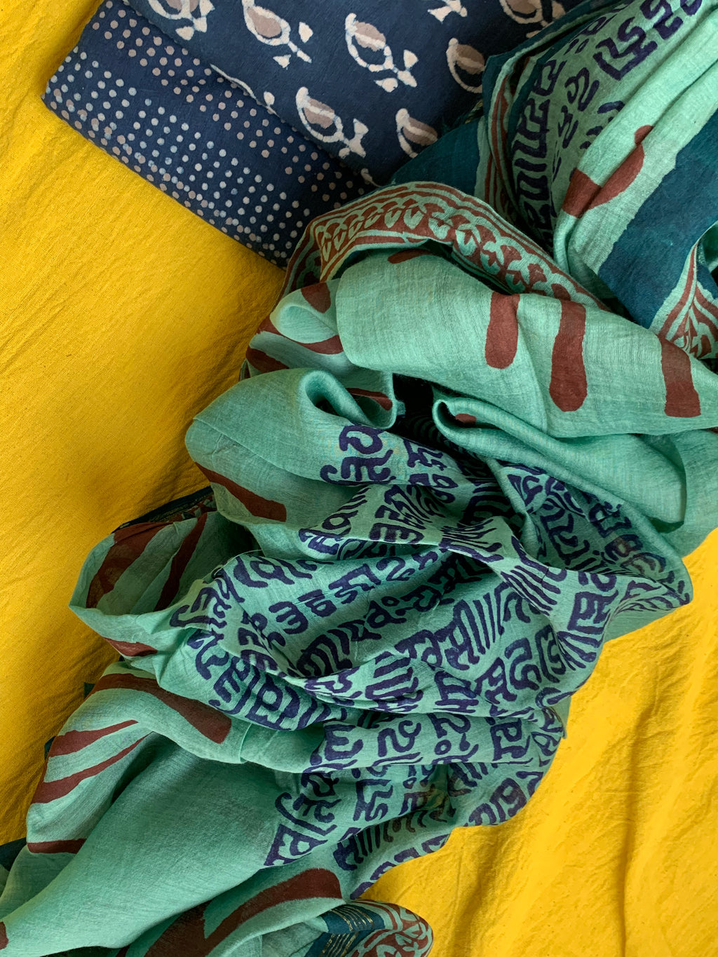 Handblock Printed Cotton Chanderi Dupatta Suit