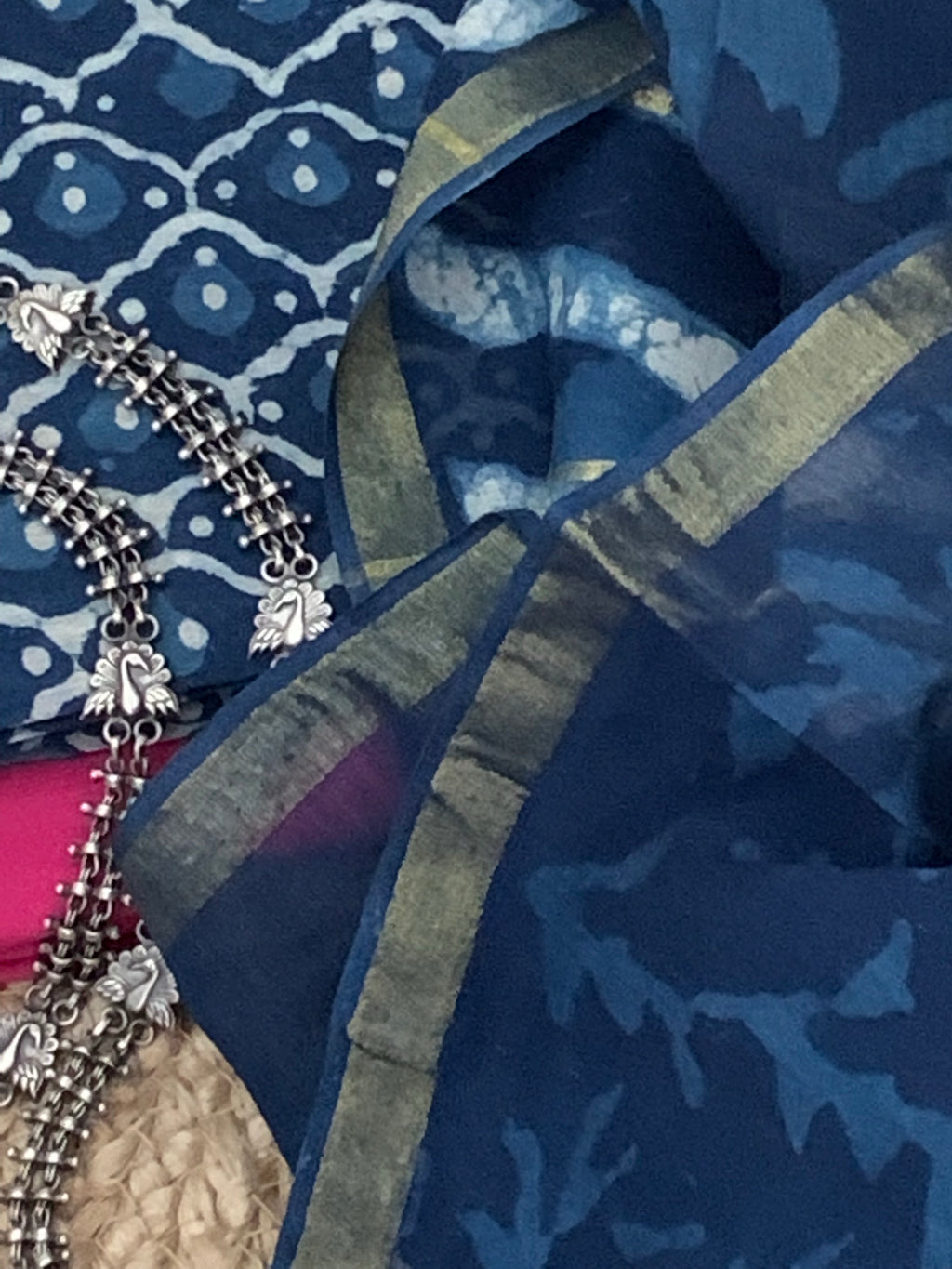 Handblock chanderi suit
