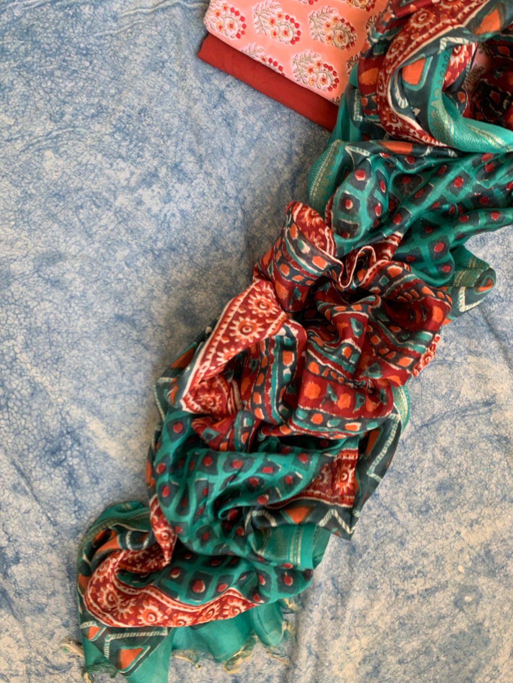 Handblock Printed Cotton Chanderi Dupatta Suit