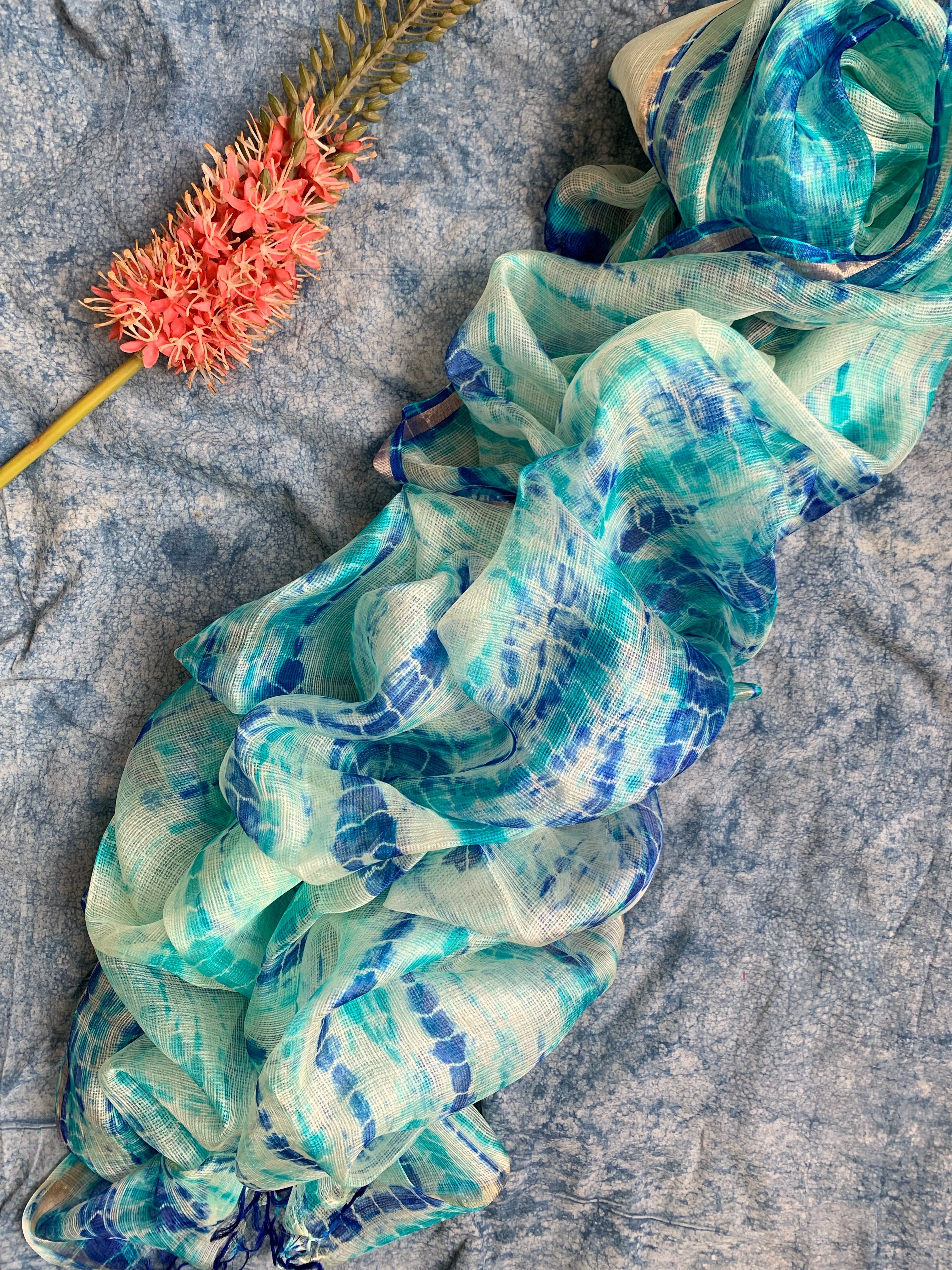 Handcrafted Tie-Dye Silk Kota Doria Dupatta