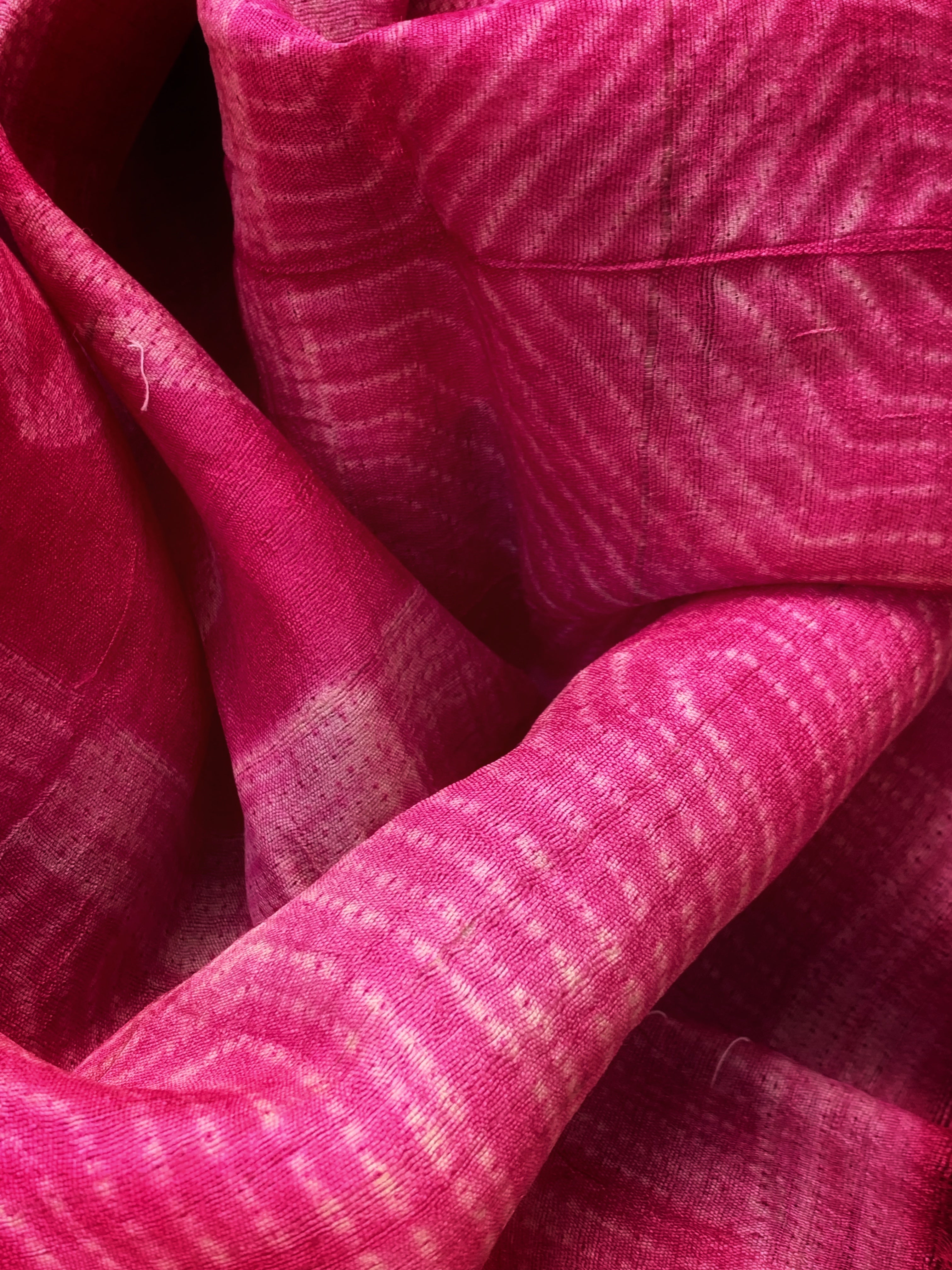 Handwoven & Handmade Tussar Shibori Kurta Dupatta Set - Rose Pink