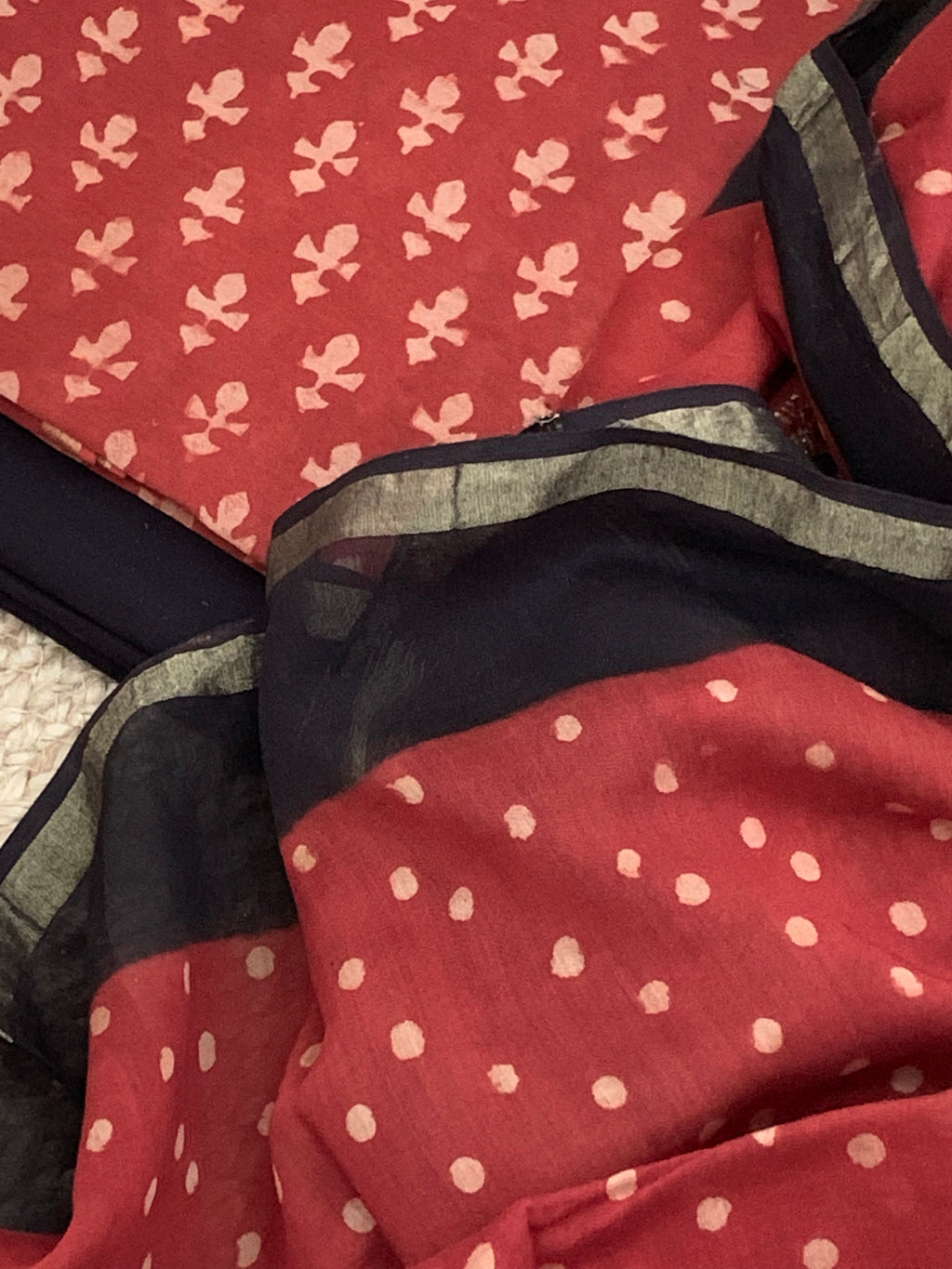 Handblock chanderi suit