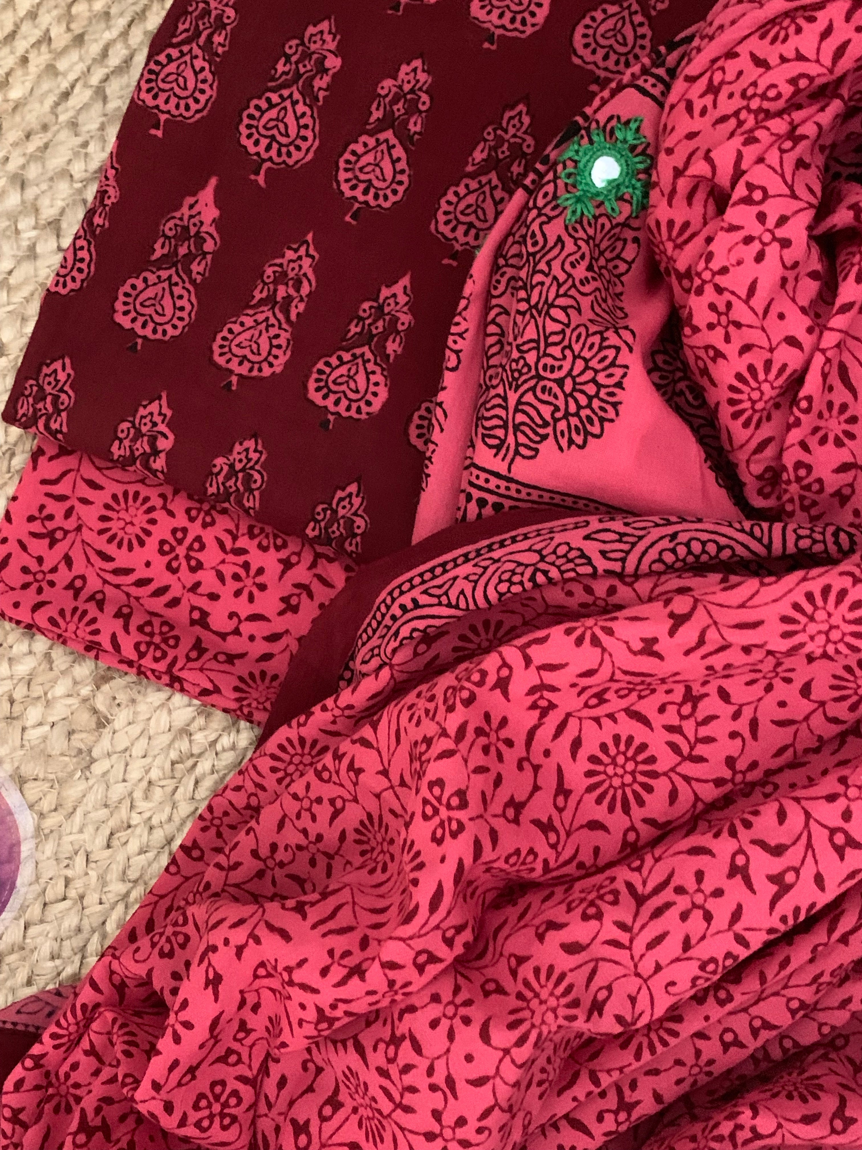 Natural Dyed Bagh Block Print Cotton Suit