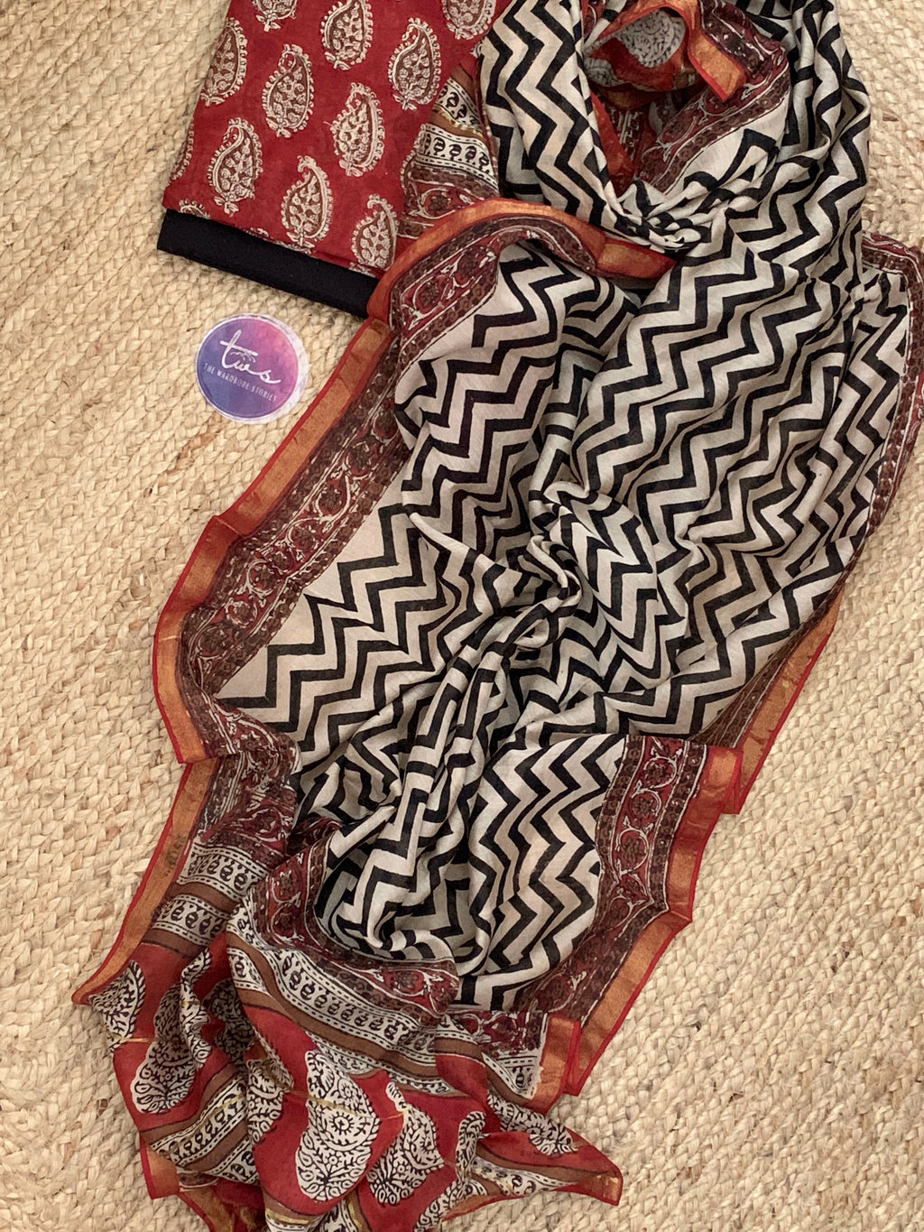 Handblock chanderi suit