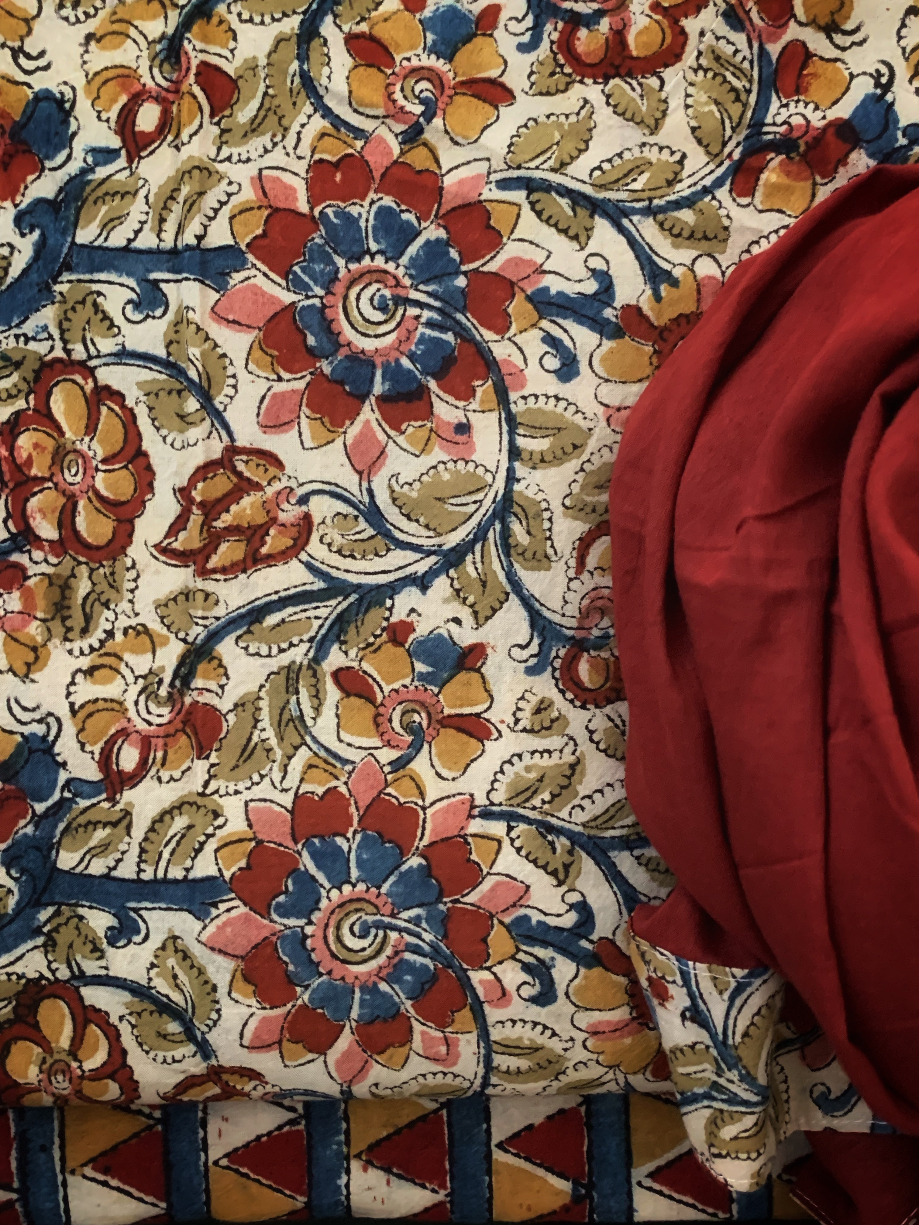 Handblock Kalamkari Cotton Mul Dupatta Suit