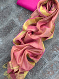 Handcrafted Linen Kurta Dupatta Set - Hot Pink