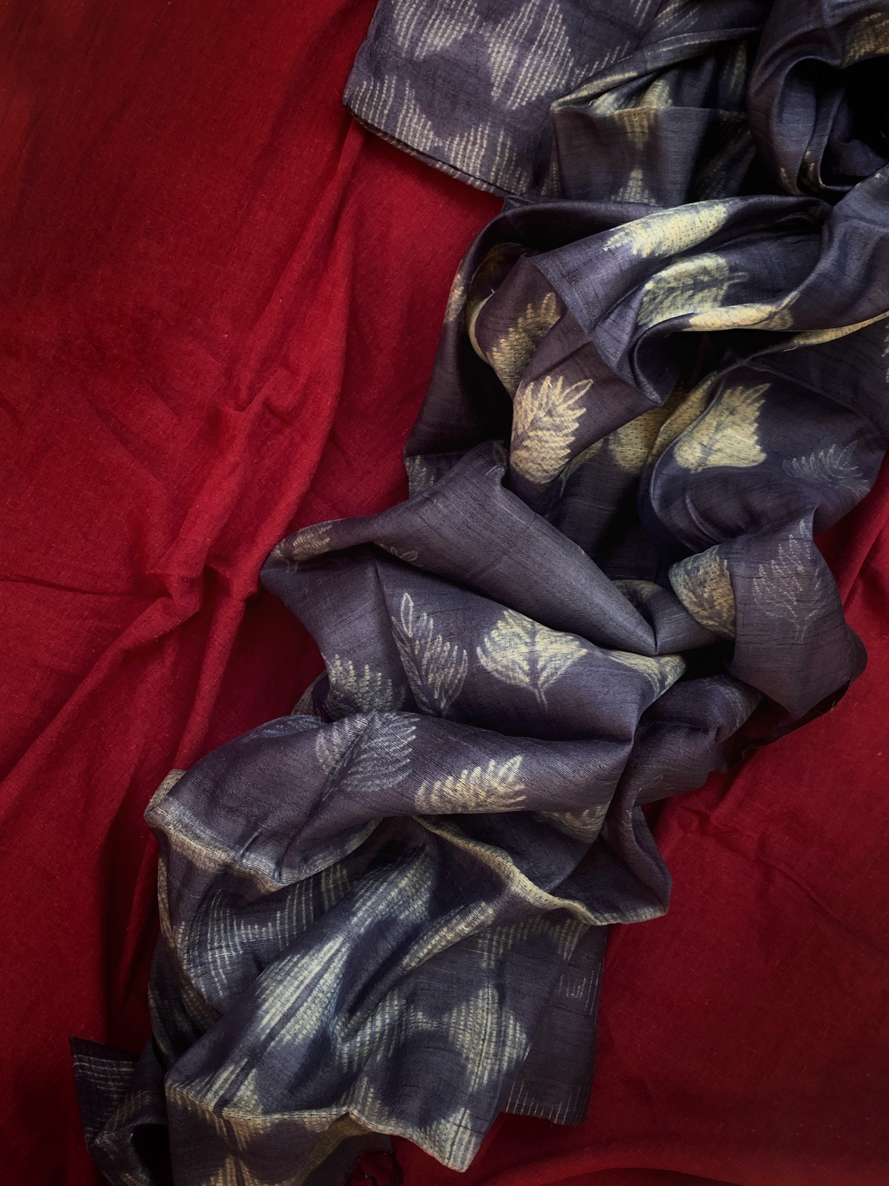 Handwoven & Handmade Tussar Shibori Kurta Dupatta Set - Blue