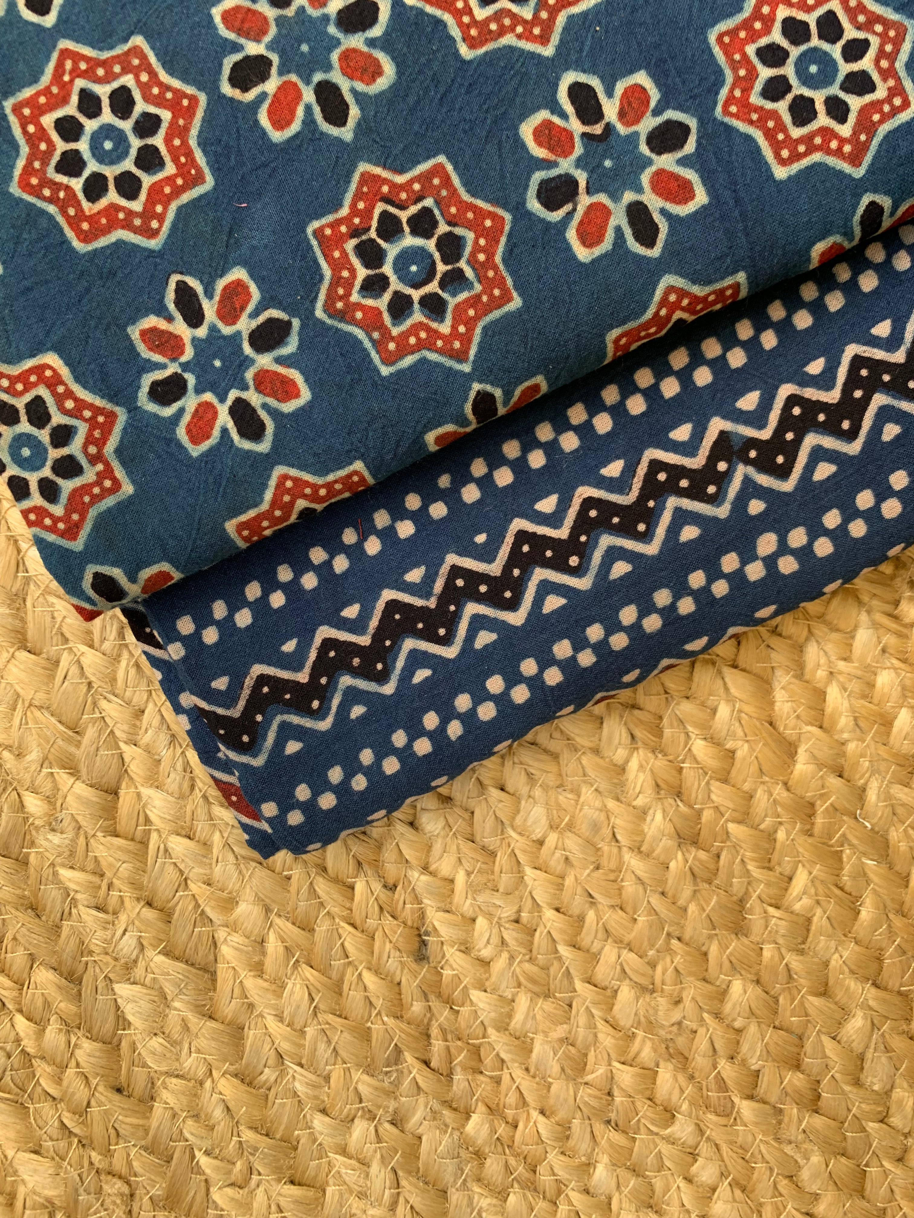 Natural Dyes Handblock Ajrakh Cotton Kurta Bottom Set