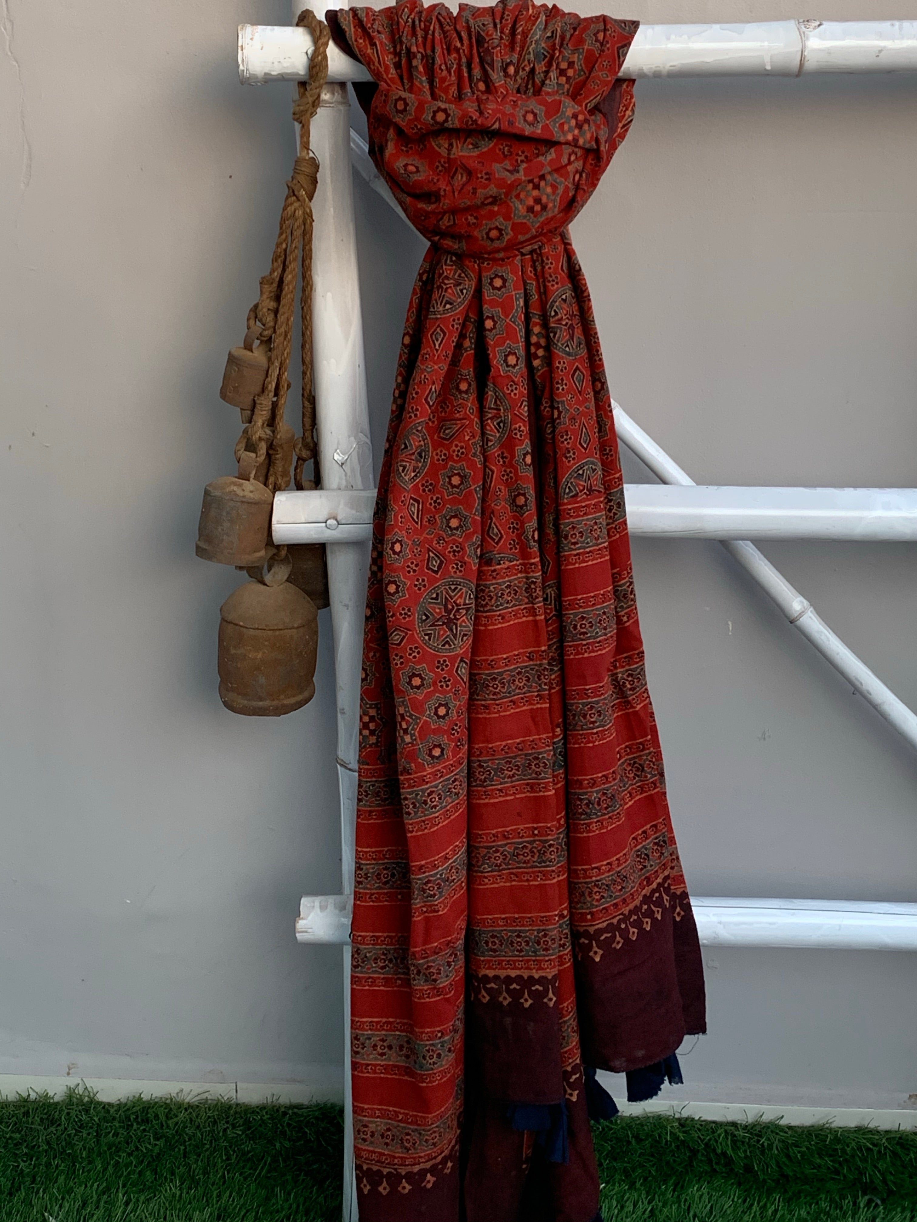 Handblock Ajrakh Dupatta