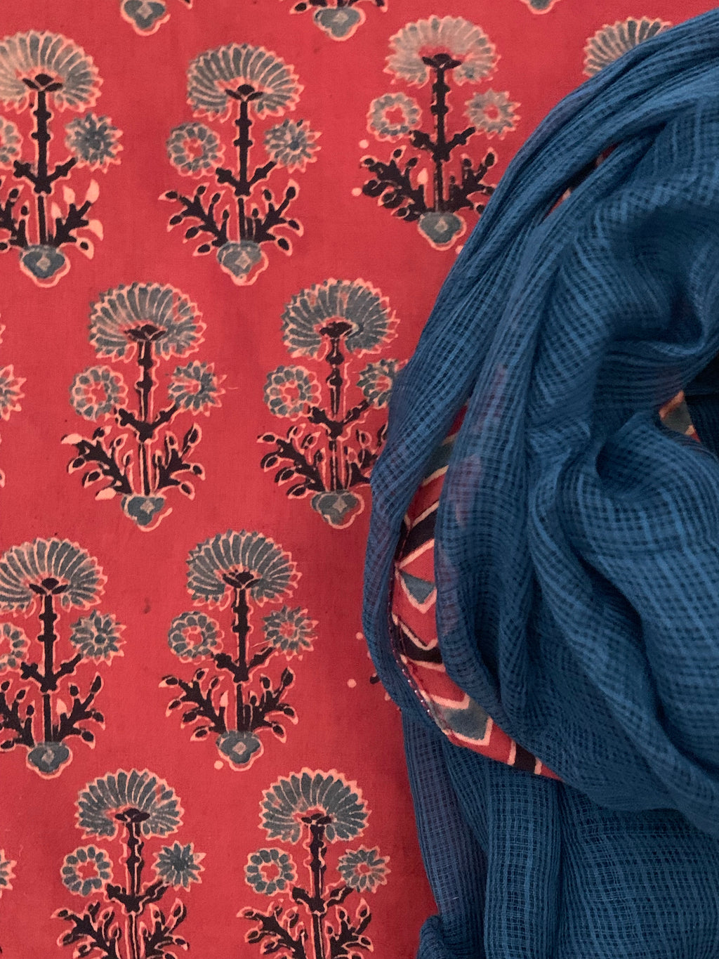 Handblock Ajrakh Cotton Kota Suit