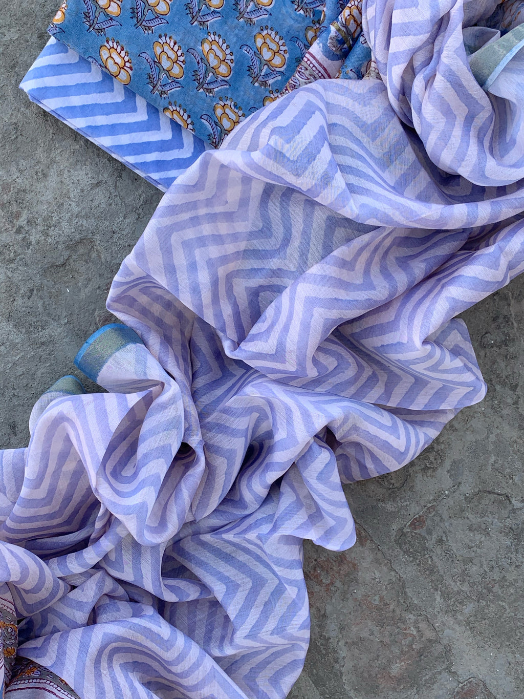 Handblock chanderi suit