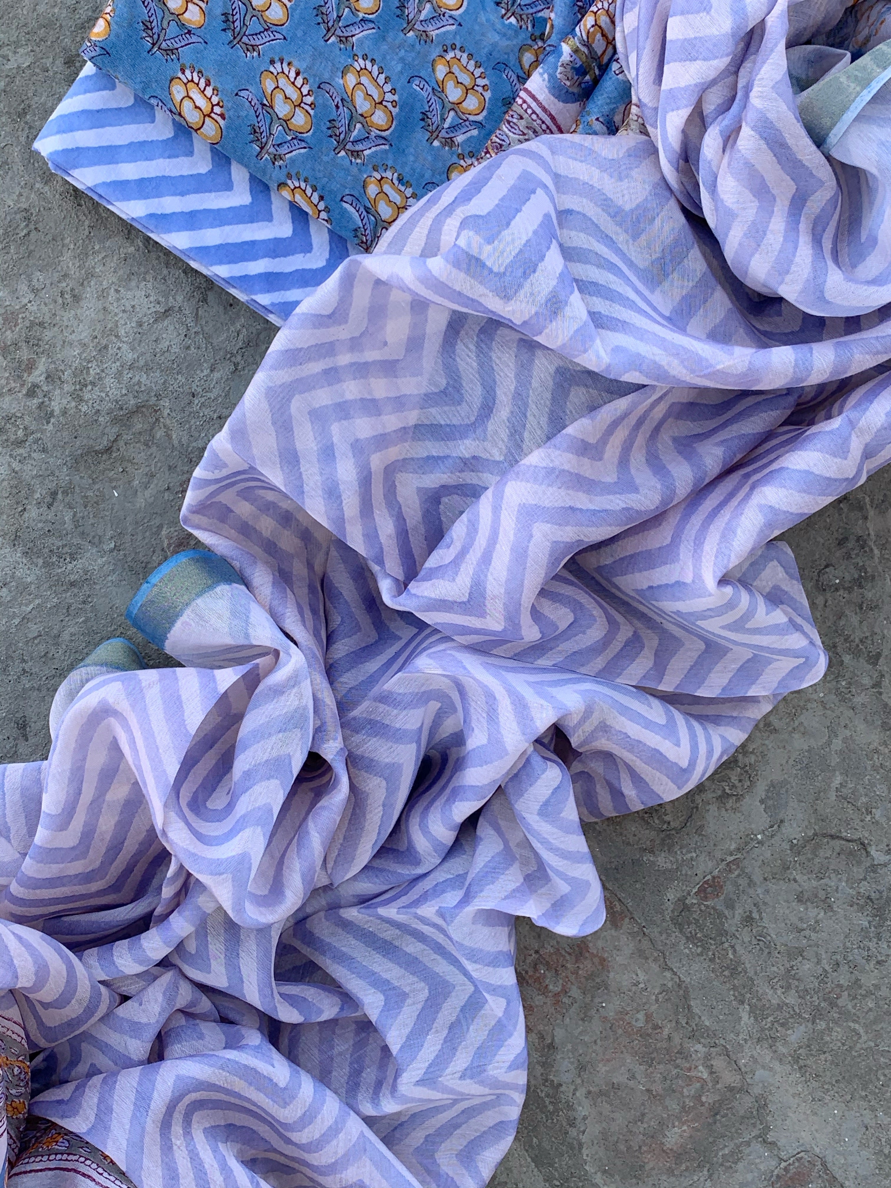 Handblock chanderi suit