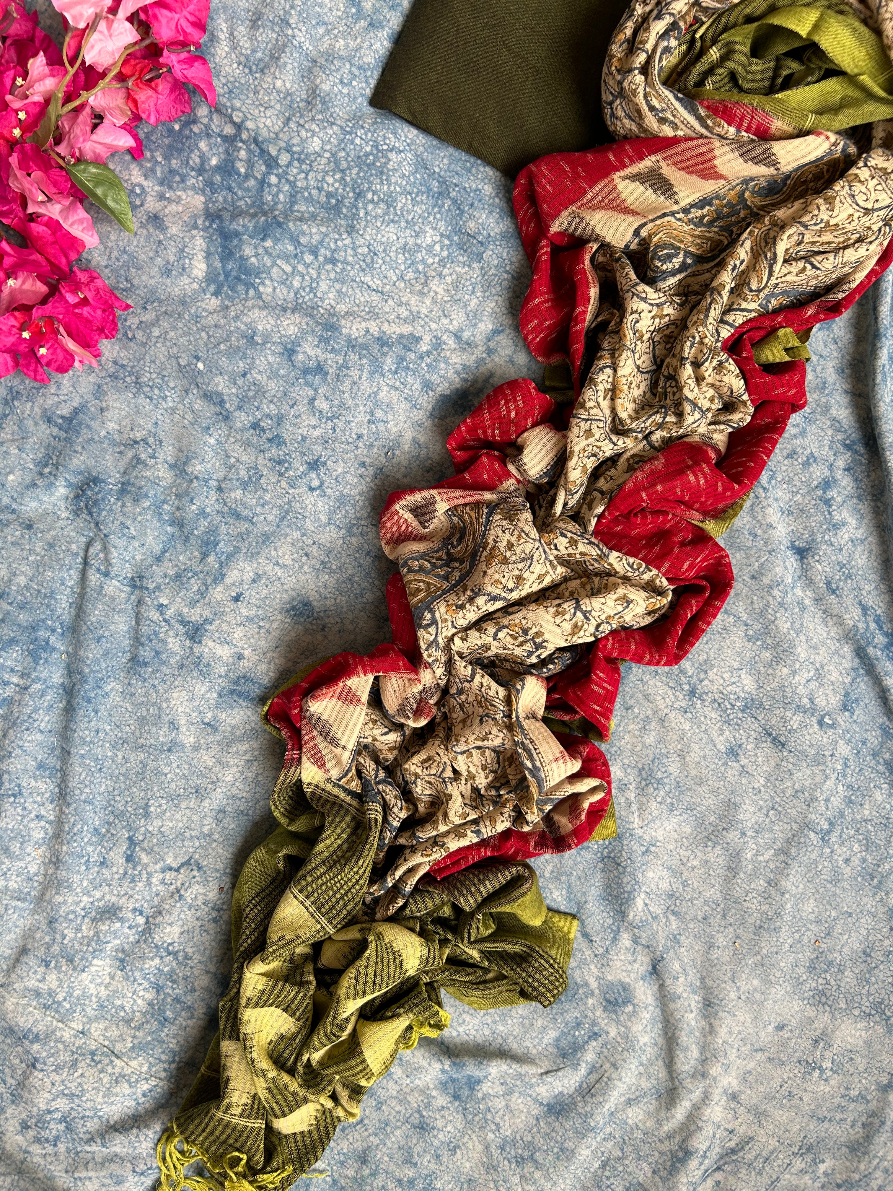 Handwoven Handcrafted Ikat Kalamkari Kurta Dupatta Set